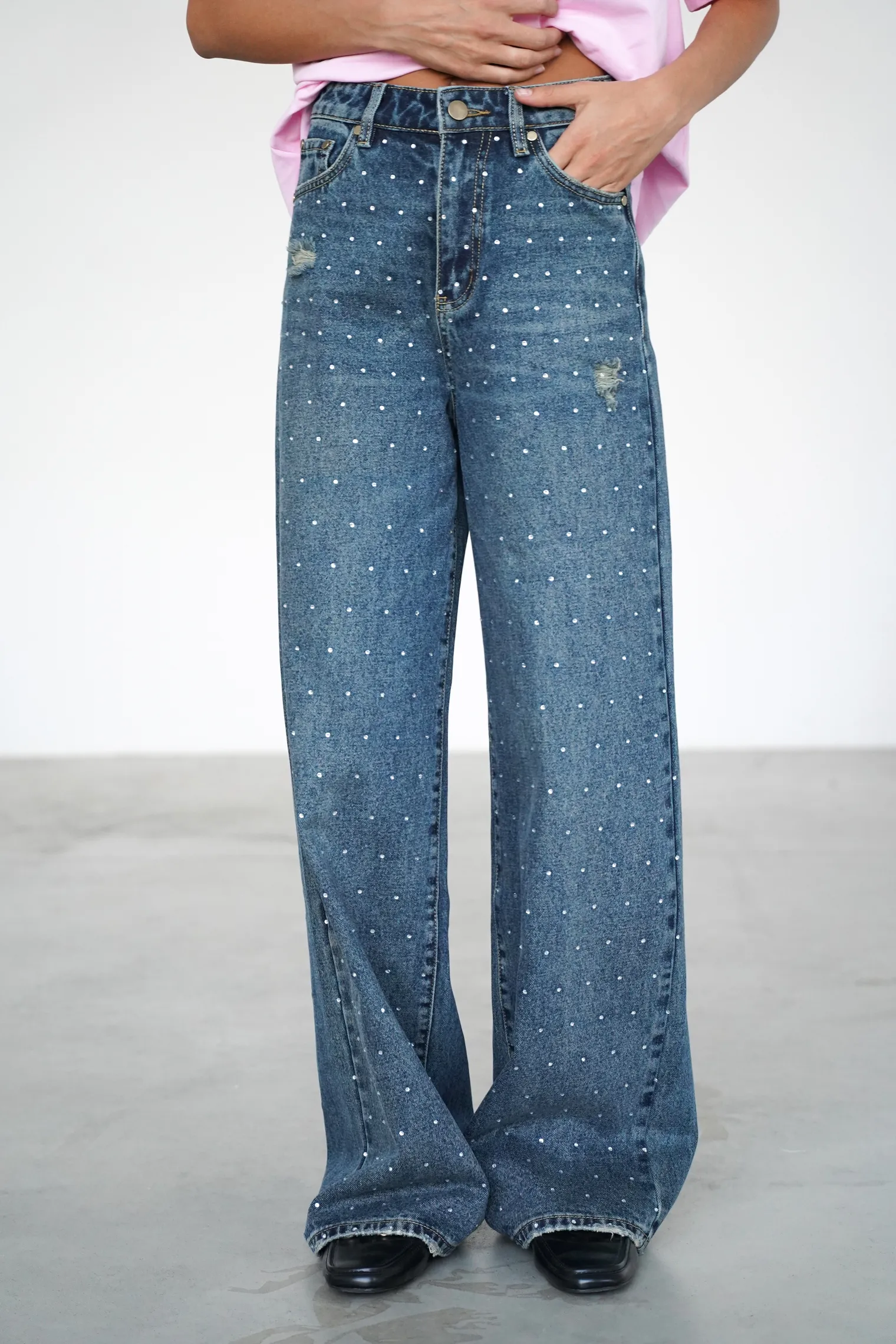 Джинсы свободного кроя в винтажном стиле синего цвета фото 6