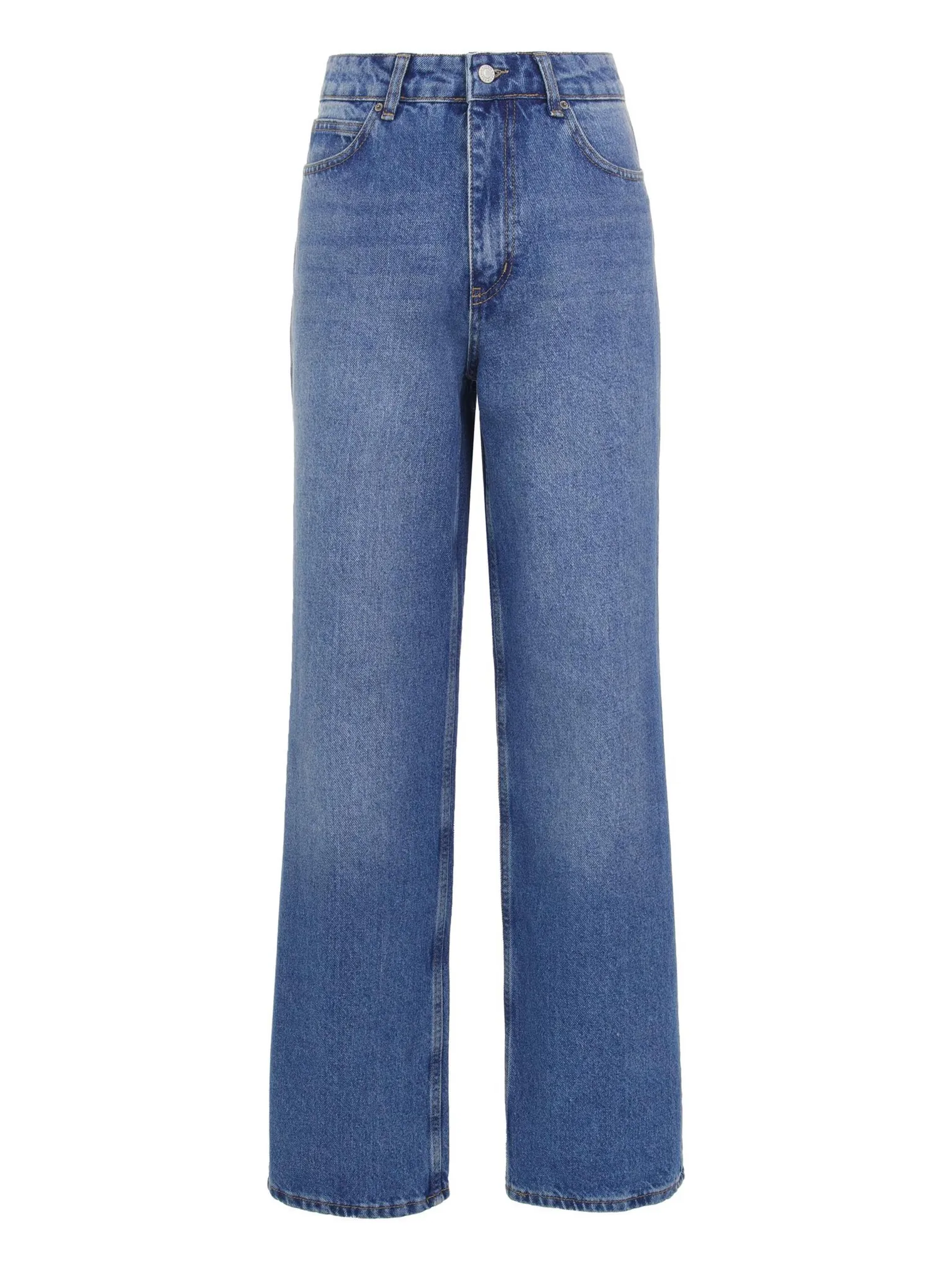 Джинсы прямого кроя с завышенной талией цвета голубая варка фото 8