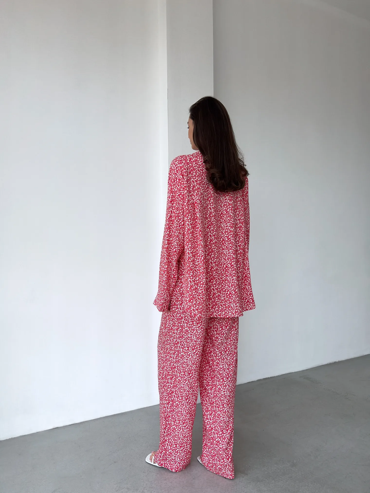 Костюм из хлопка: рубашка, брюки, топ с принтом в цвете красный/белый фото 8