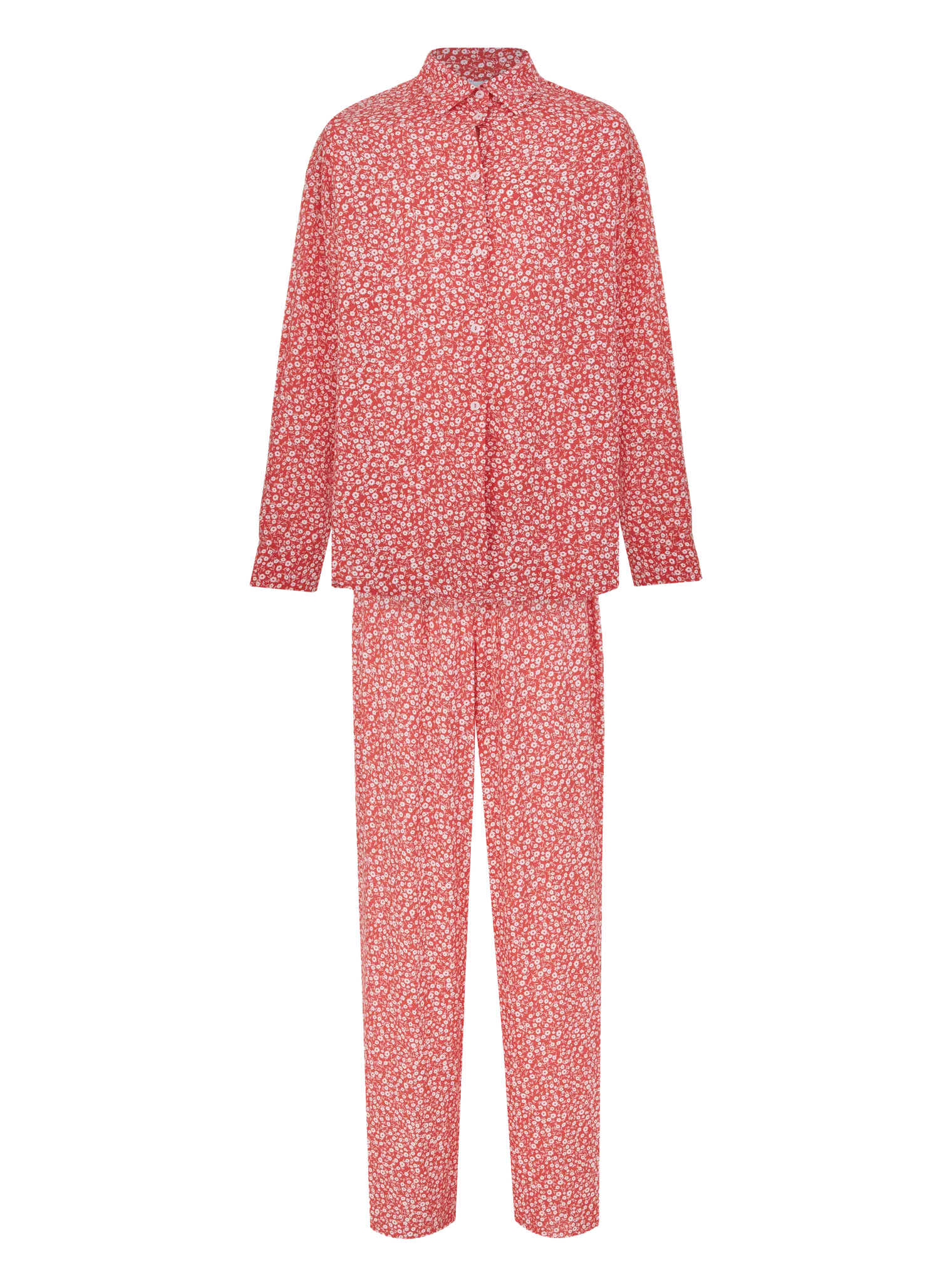 Костюм из хлопка: рубашка, брюки, топ с принтом в цвете красный/белый фото 1
