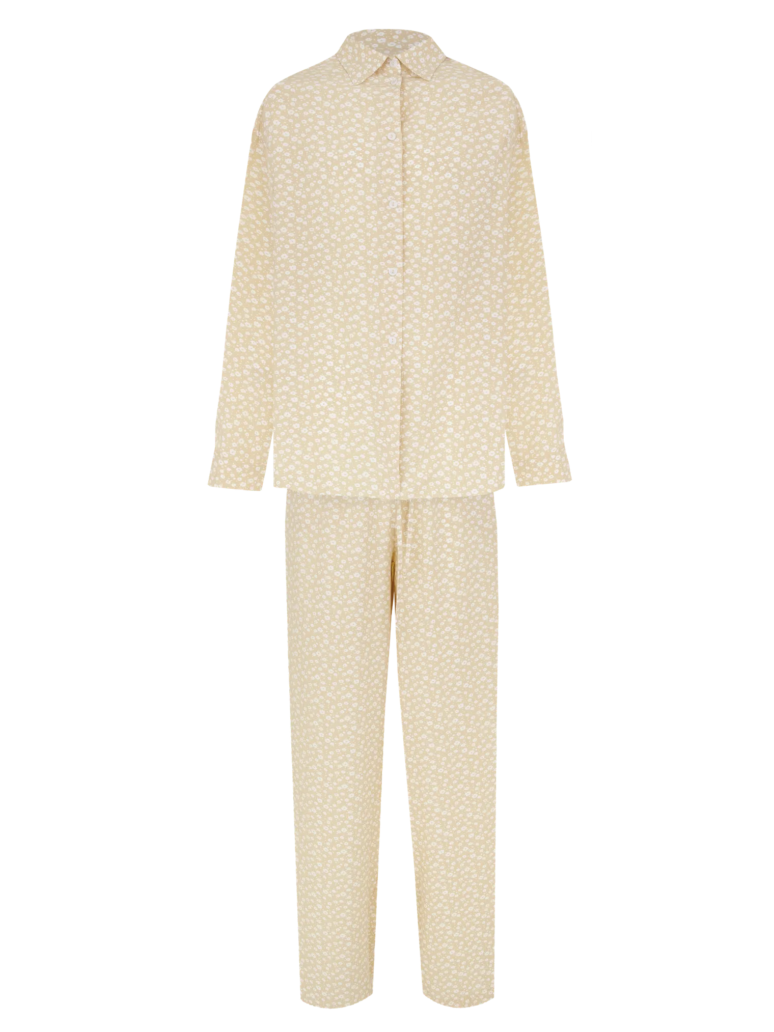 Костюм из хлопка: рубашка, брюки, топ с принтом в цвете бежевый/молочный фото 1