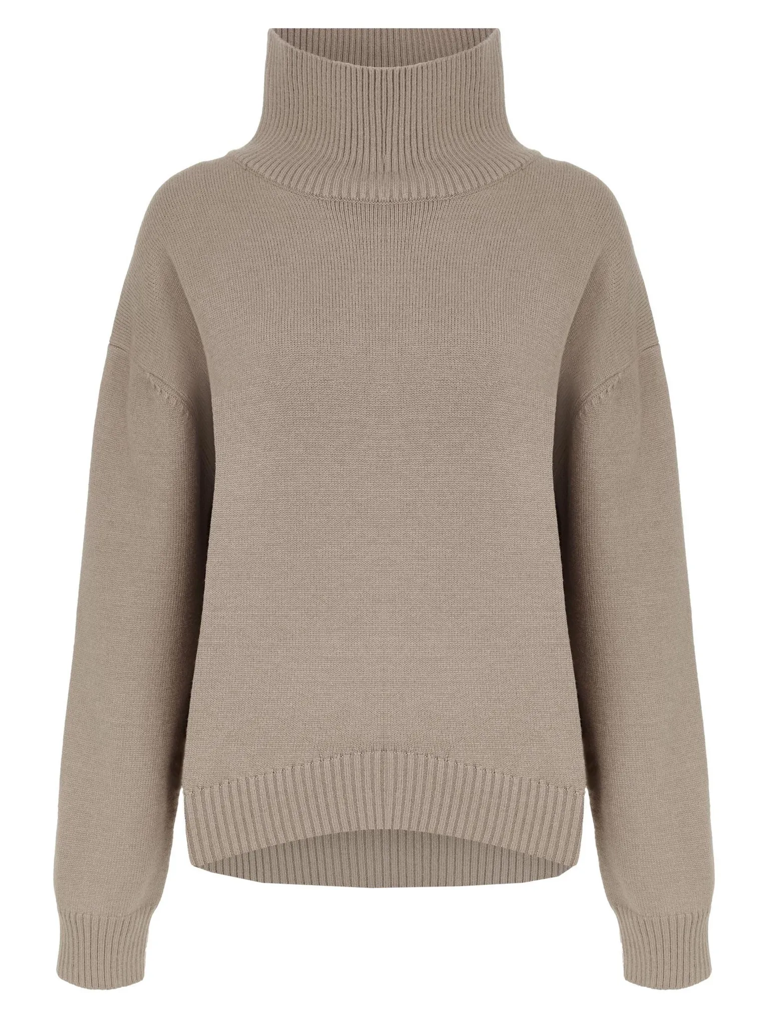 Джемпер мелкой вязки с высоким воротником бежевого цвета фото 8