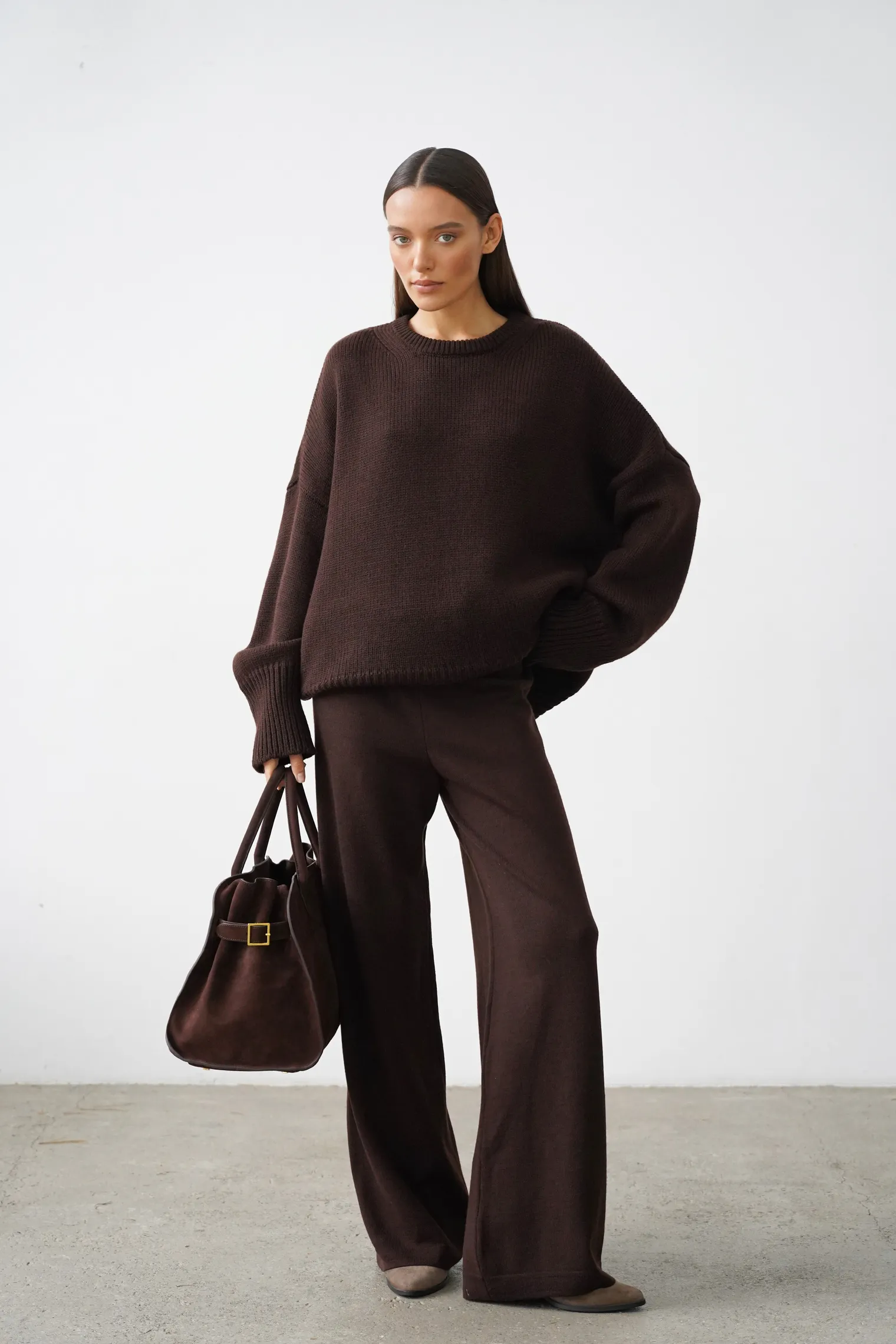 Брюки прямого кроя цвета горький шоколад фото 8