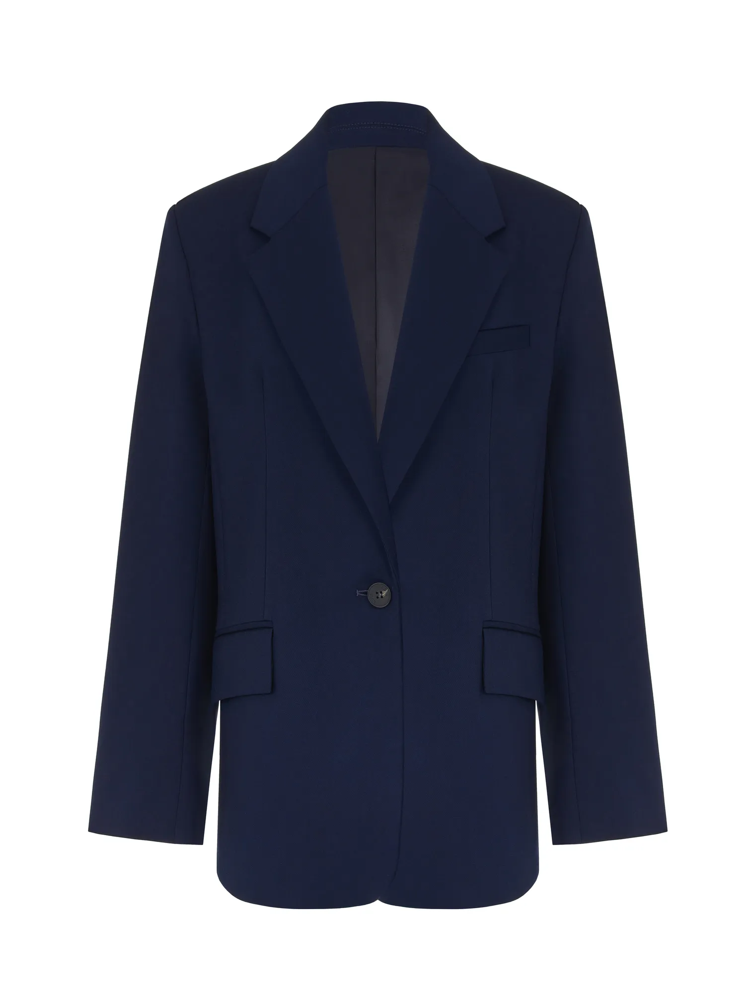 Однобортный жакет свободного кроя тёмно-синего цвета фото 8