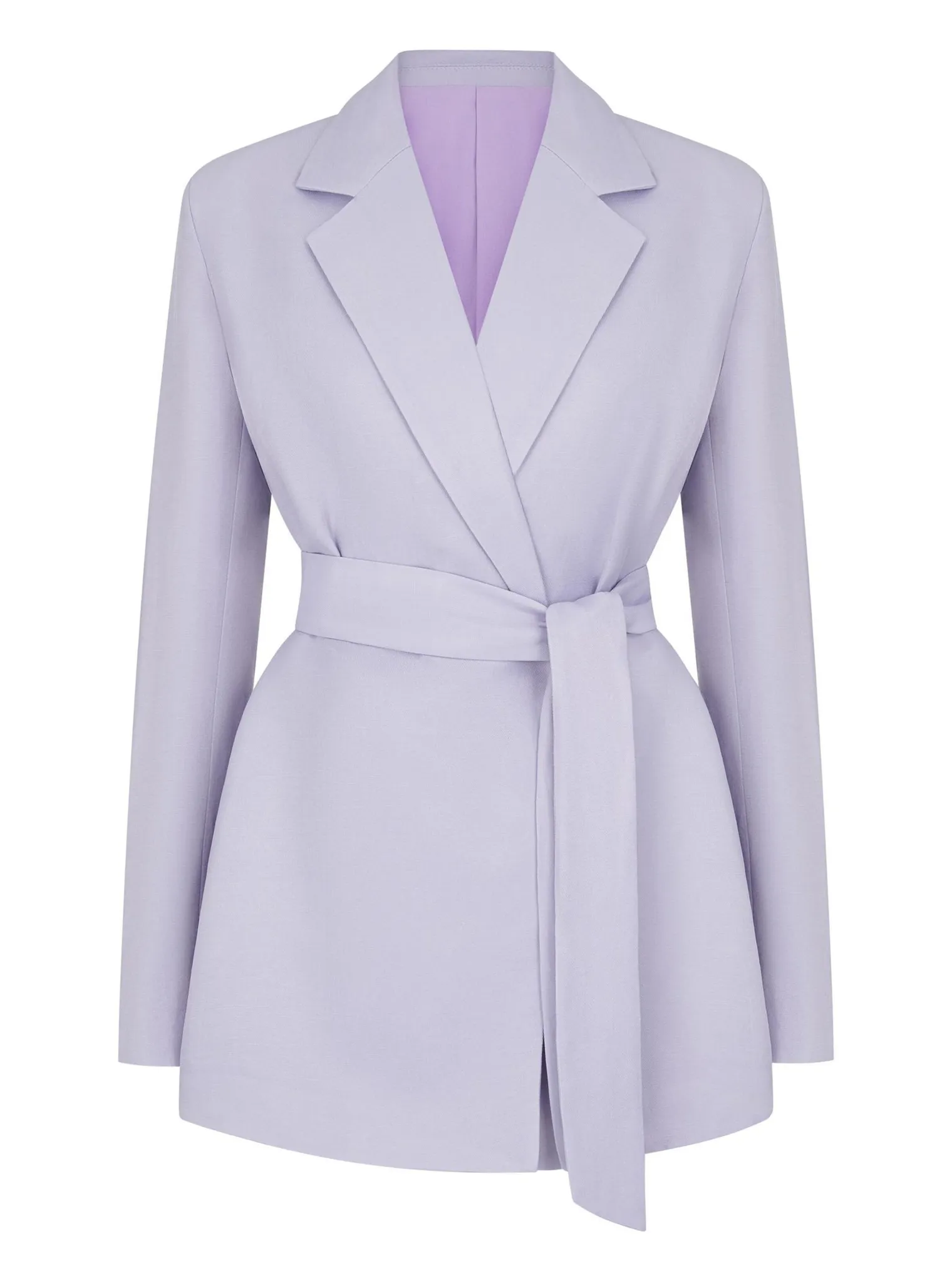Жакет с поясом изо льна лавандового цвета фото 8