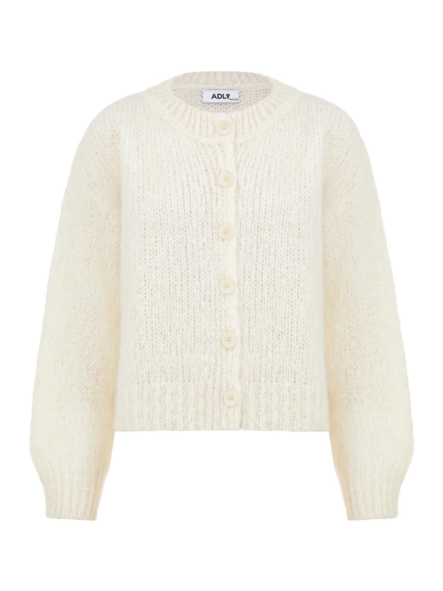 Кардиган крупной вязки из мохера на пуговицах молочного цвета фото 12