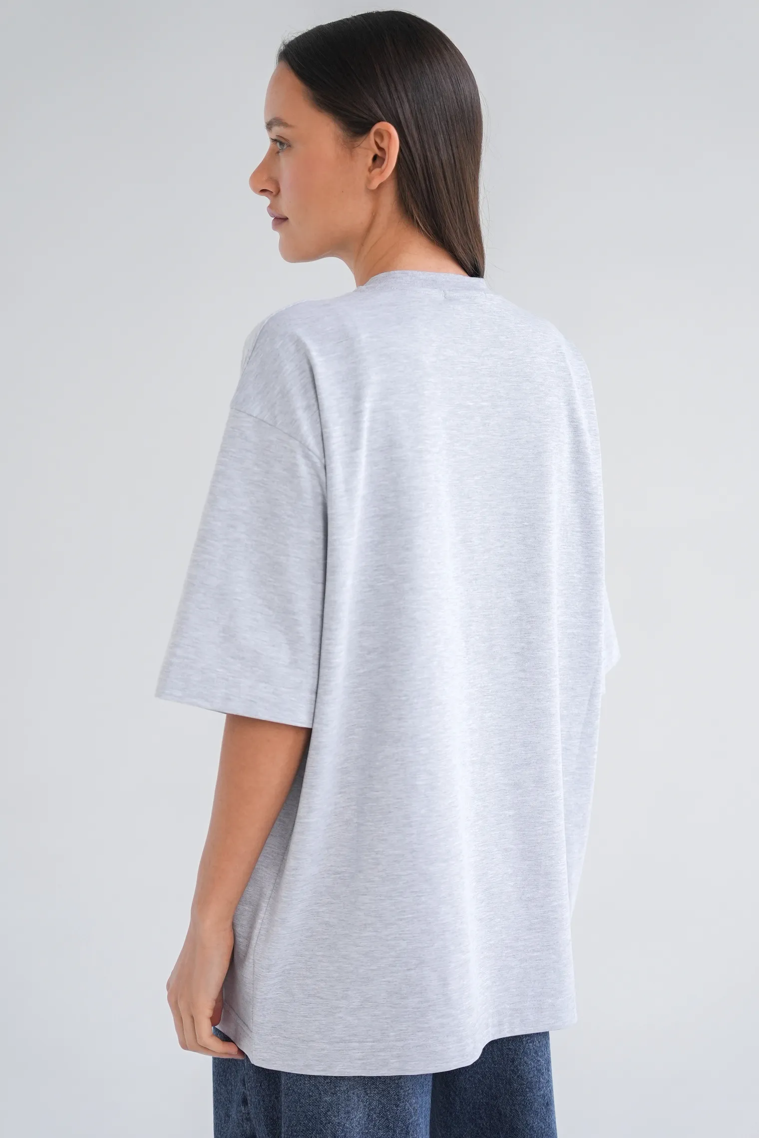 Футболка свободного кроя цвета серый меланж фото 4