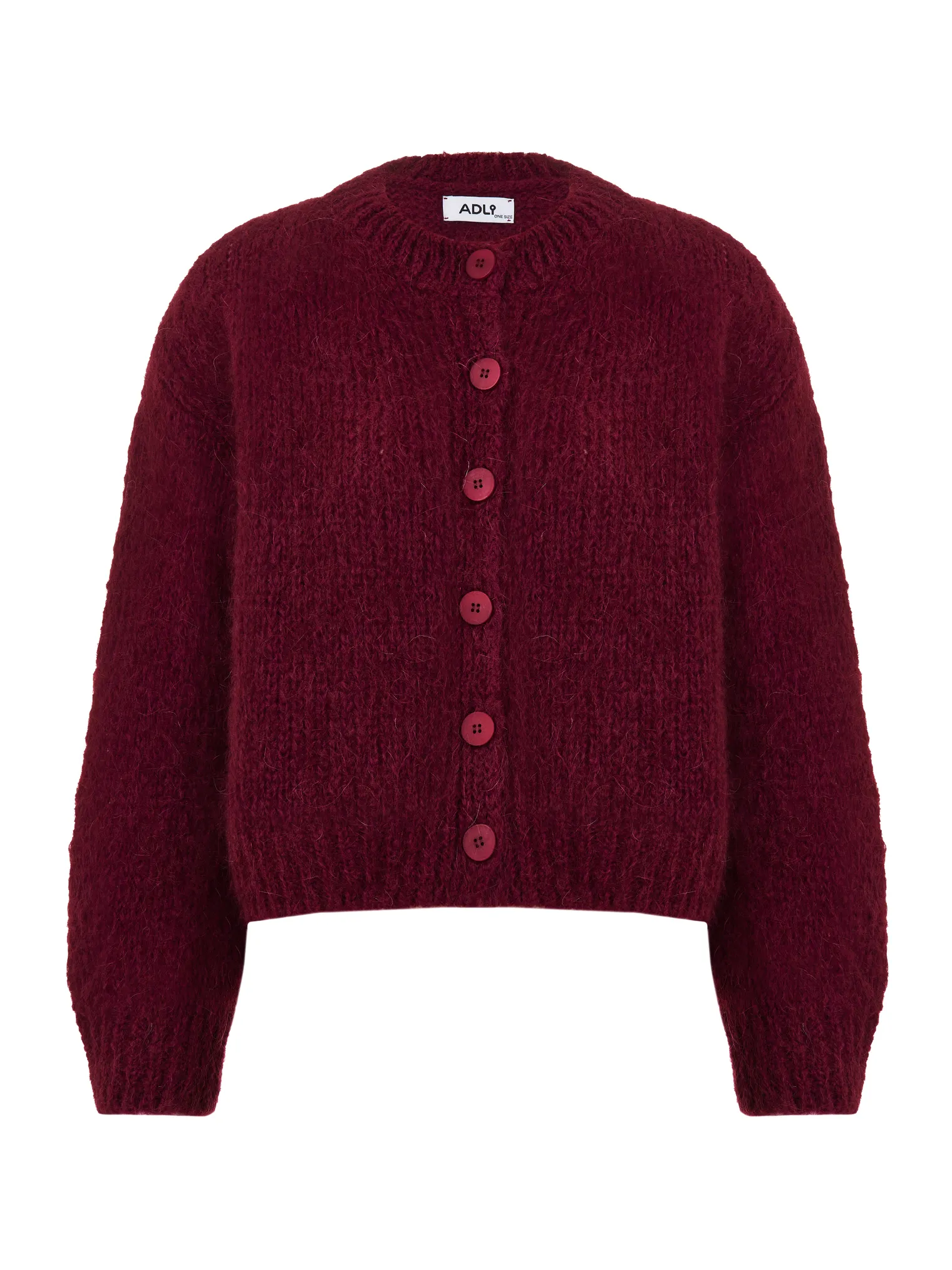 Кардиган крупной вязки из мохера на пуговицах винного цвета фото 8