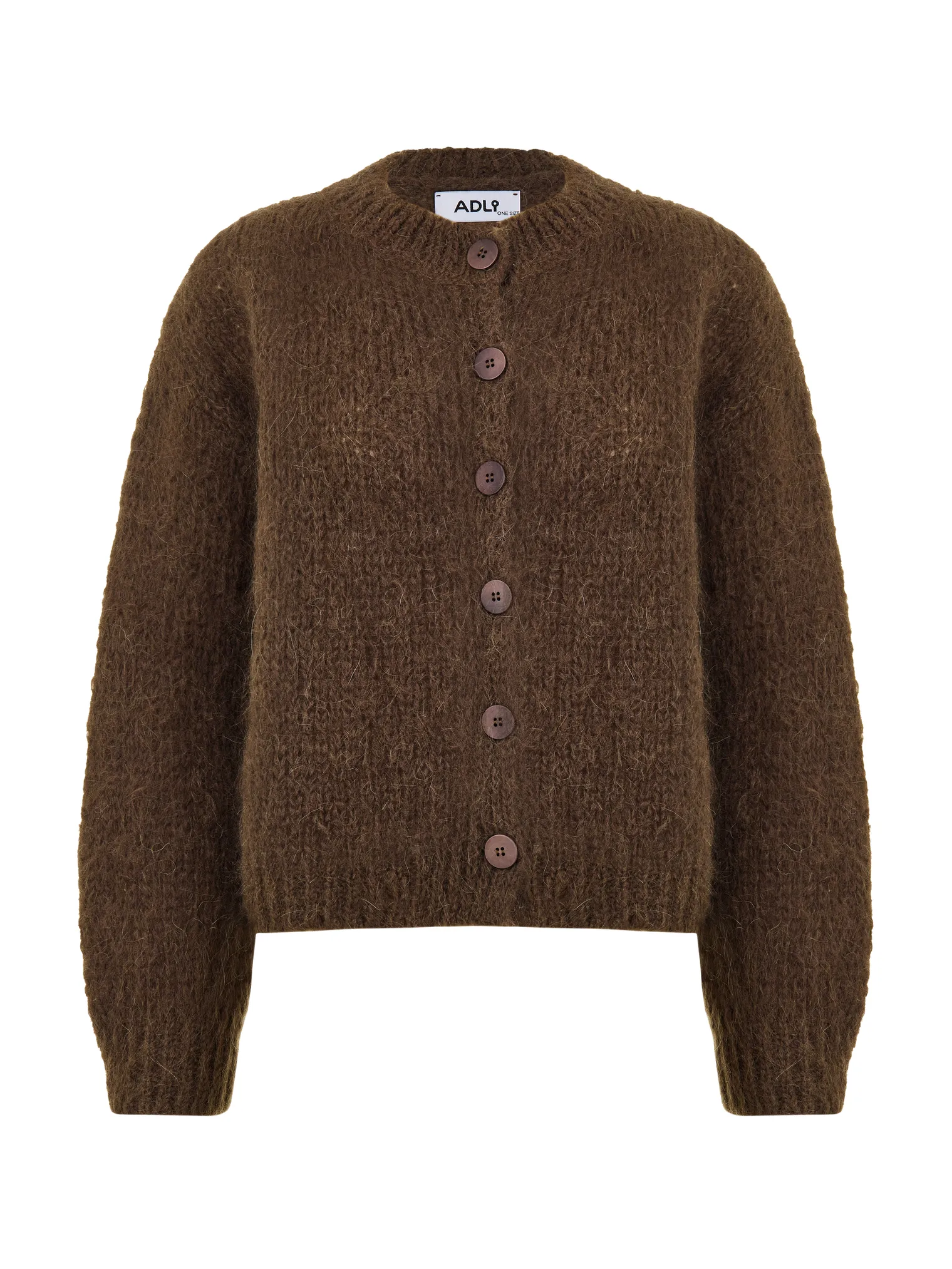 Кардиган крупной вязки из мохера на пуговицах шоколадного цвета фото 9