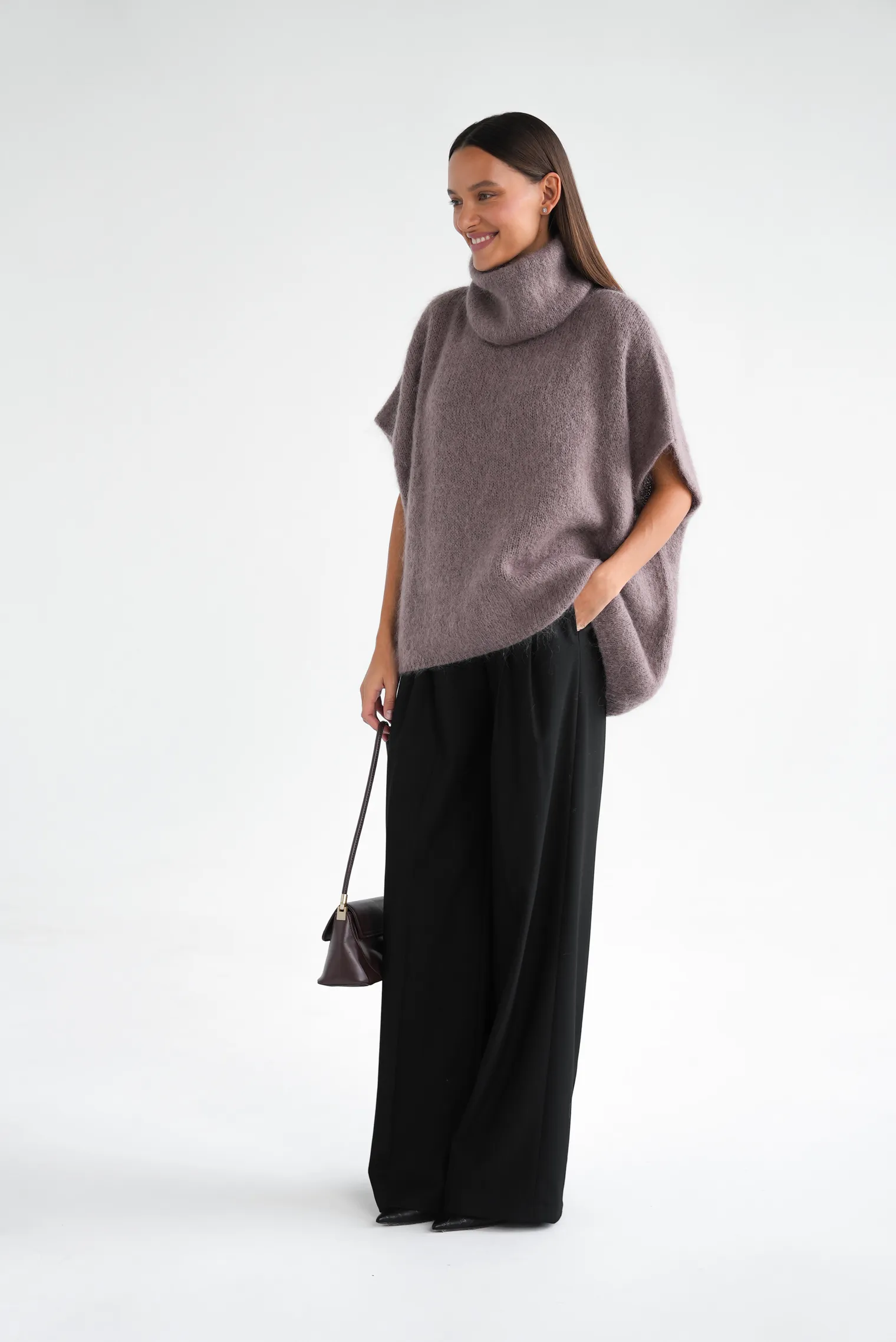 Джемпер крупной вязки из мохера без рукавов кофейного цвета фото 8