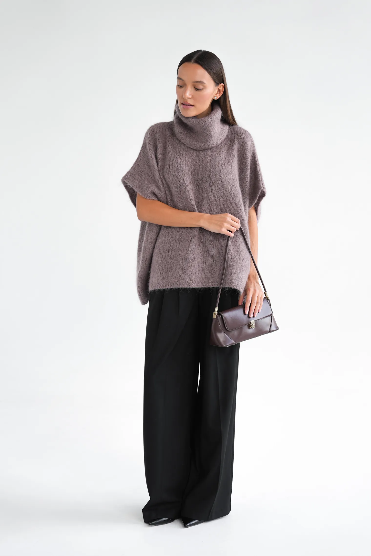 Джемпер крупной вязки из мохера без рукавов кофейного цвета фото 5