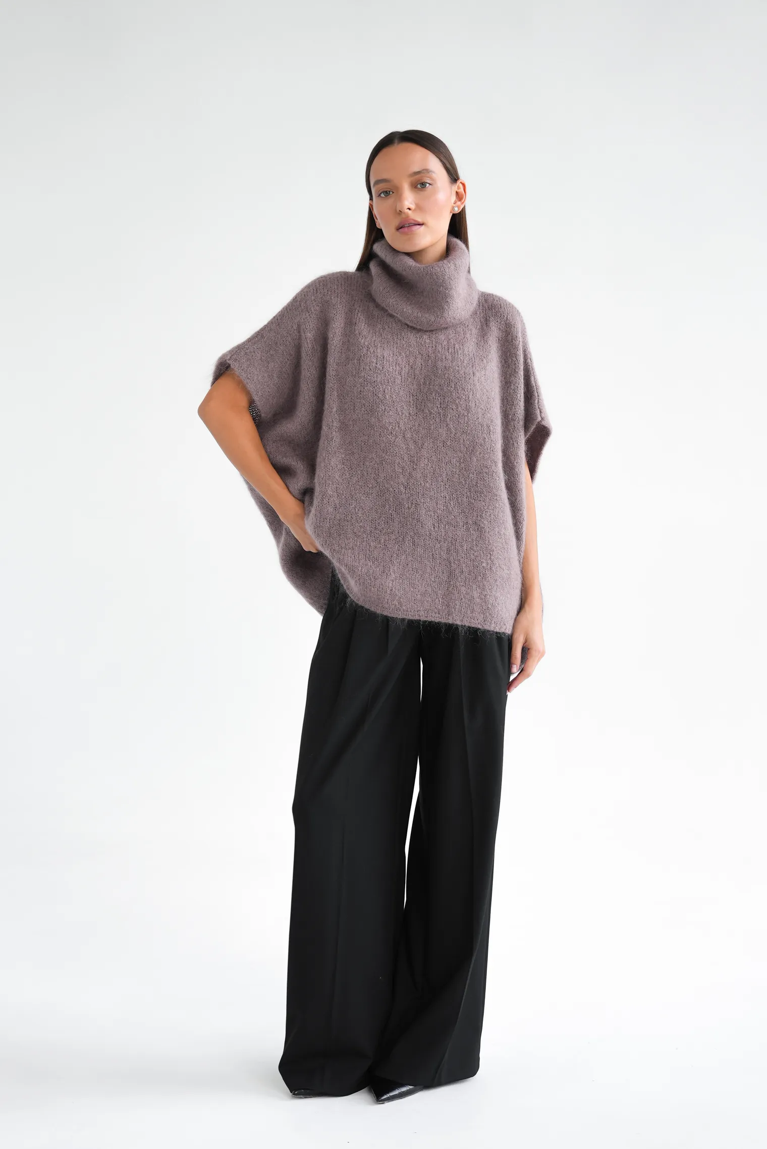 Джемпер крупной вязки из мохера без рукавов кофейного цвета фото 9