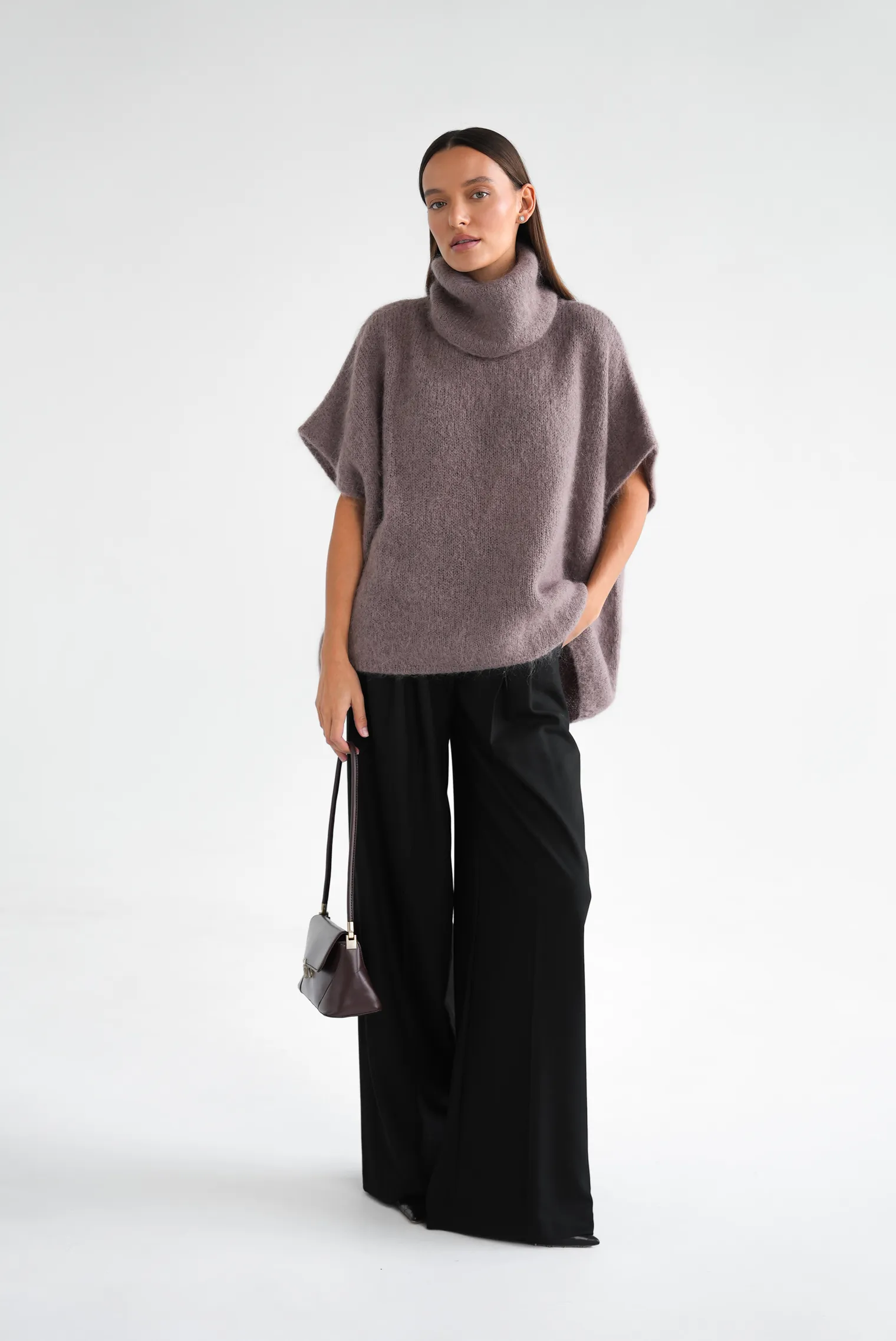 Джемпер крупной вязки из мохера без рукавов кофейного цвета фото 3