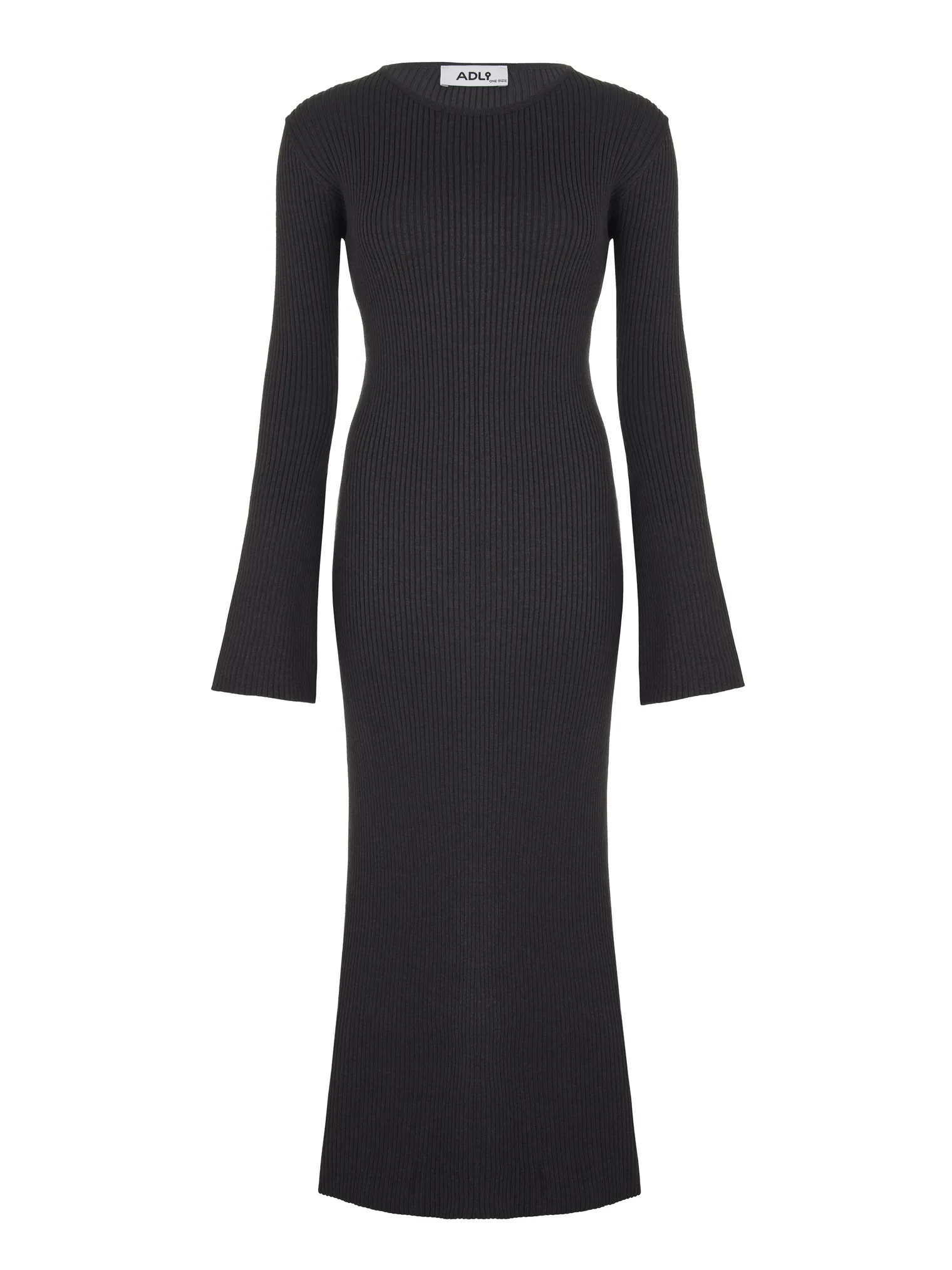 Платье миди мелкой вязки с низким воротником графитового цвета фото 1