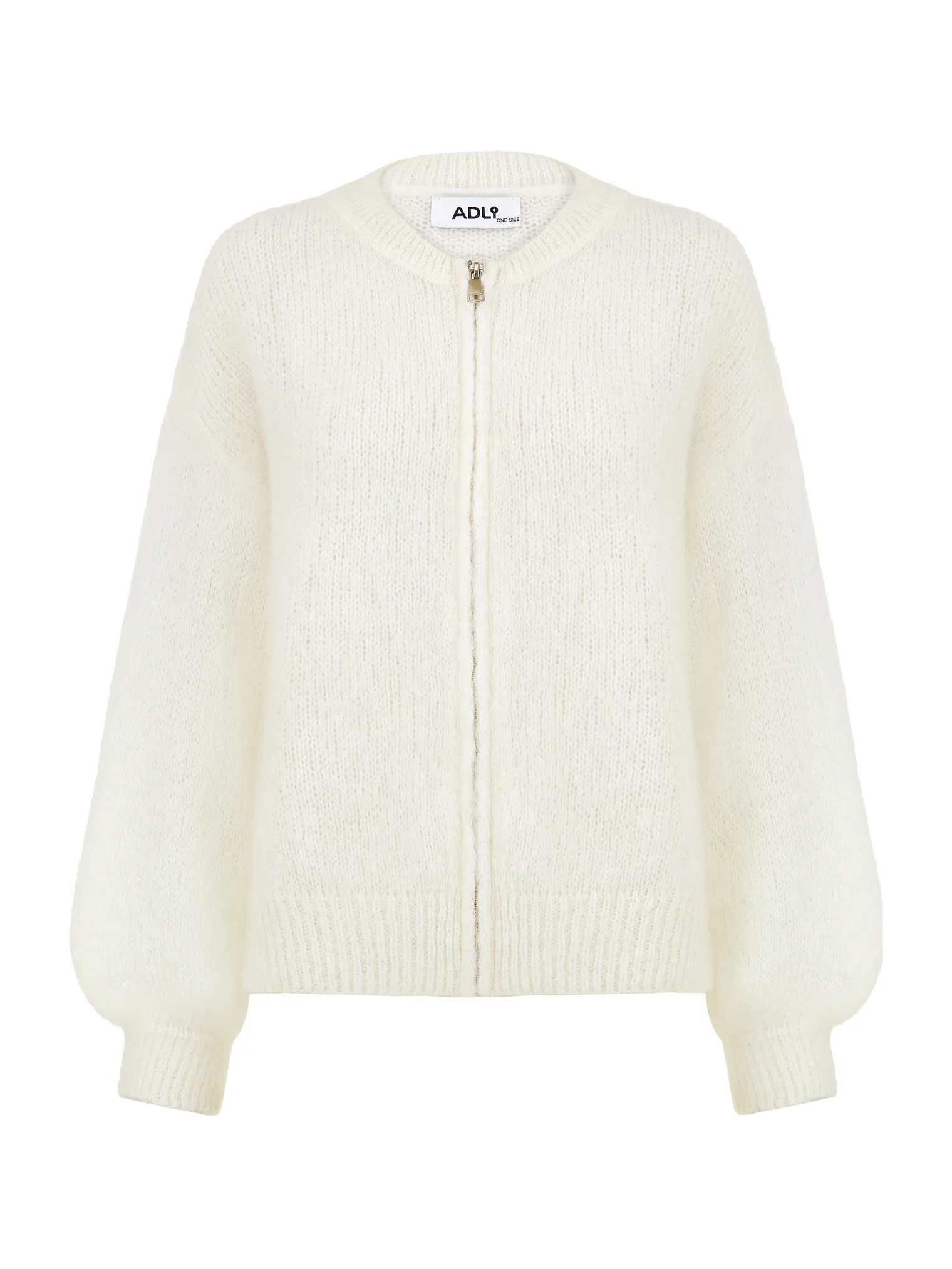 Кардиган крупной вязки из мохера на молнии молочного цвета фото 10