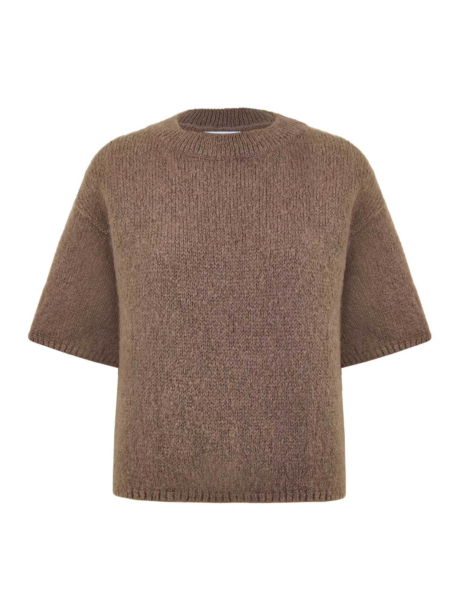 Пуловер крупной вязки с низким воротником  кофейного цвета фото 9