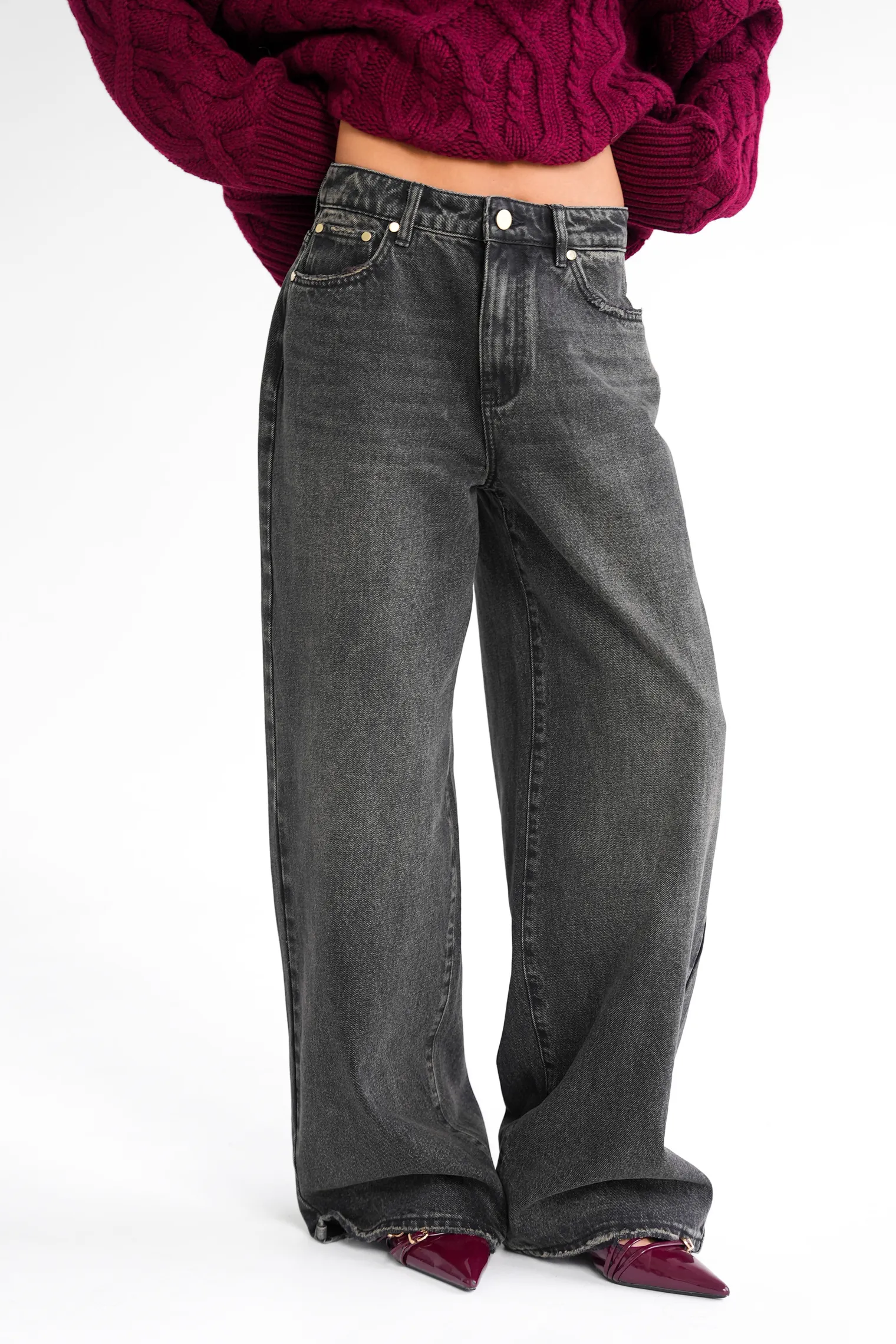 Джинсы свободного кроя в винтажном стиле графитового цвета фото 1