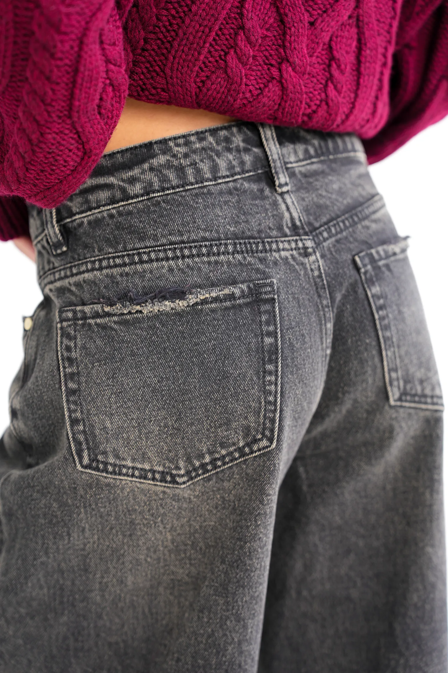 Джинсы свободного кроя в винтажном стиле графитового цвета фото 5