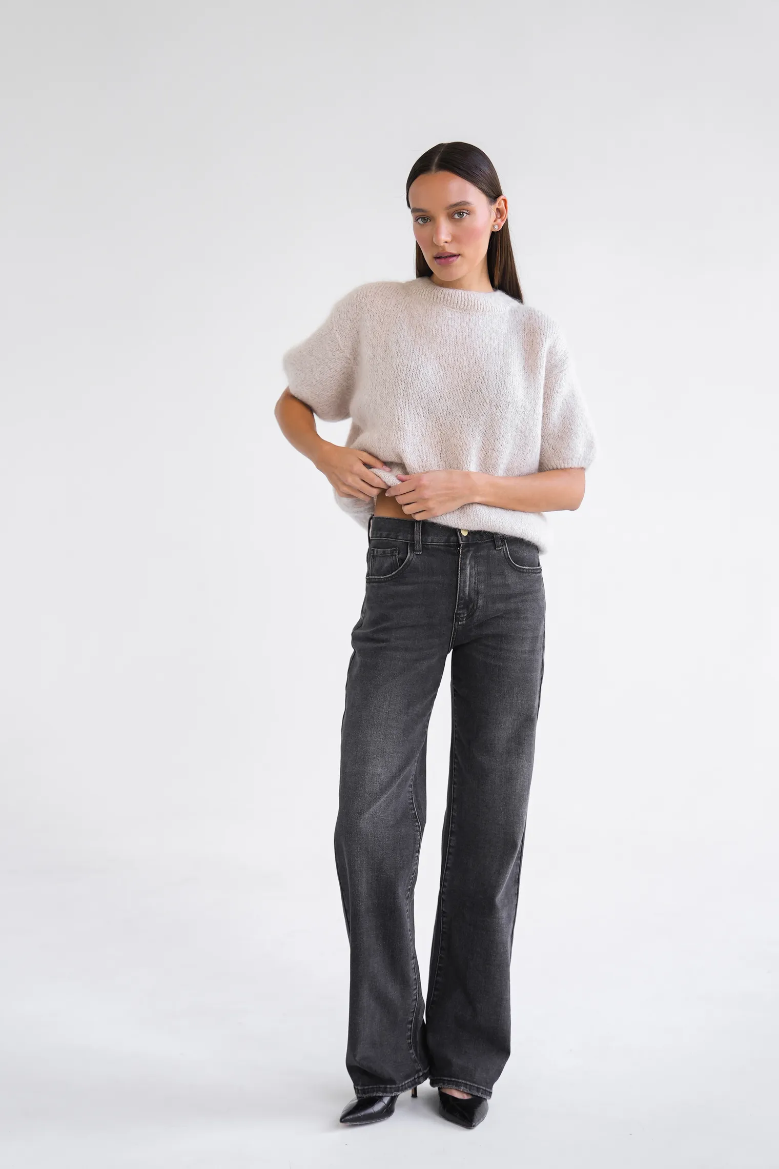 Джинсы свободного кроя в винтажном стиле графитового цвета фото 1