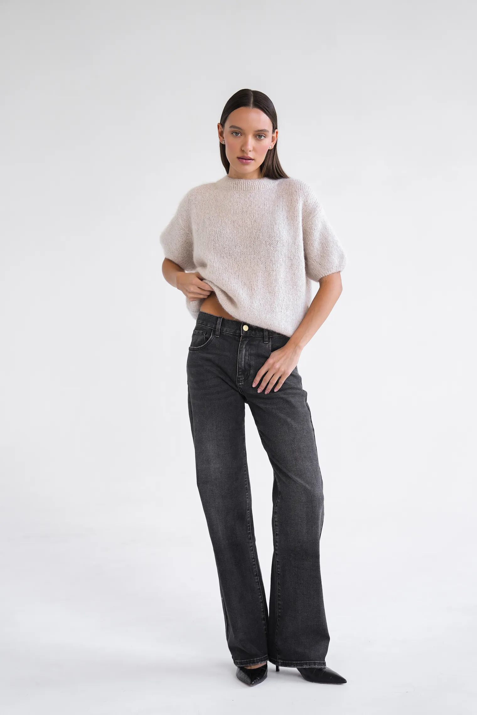 Джинсы свободного кроя в винтажном стиле графитового цвета фото 3