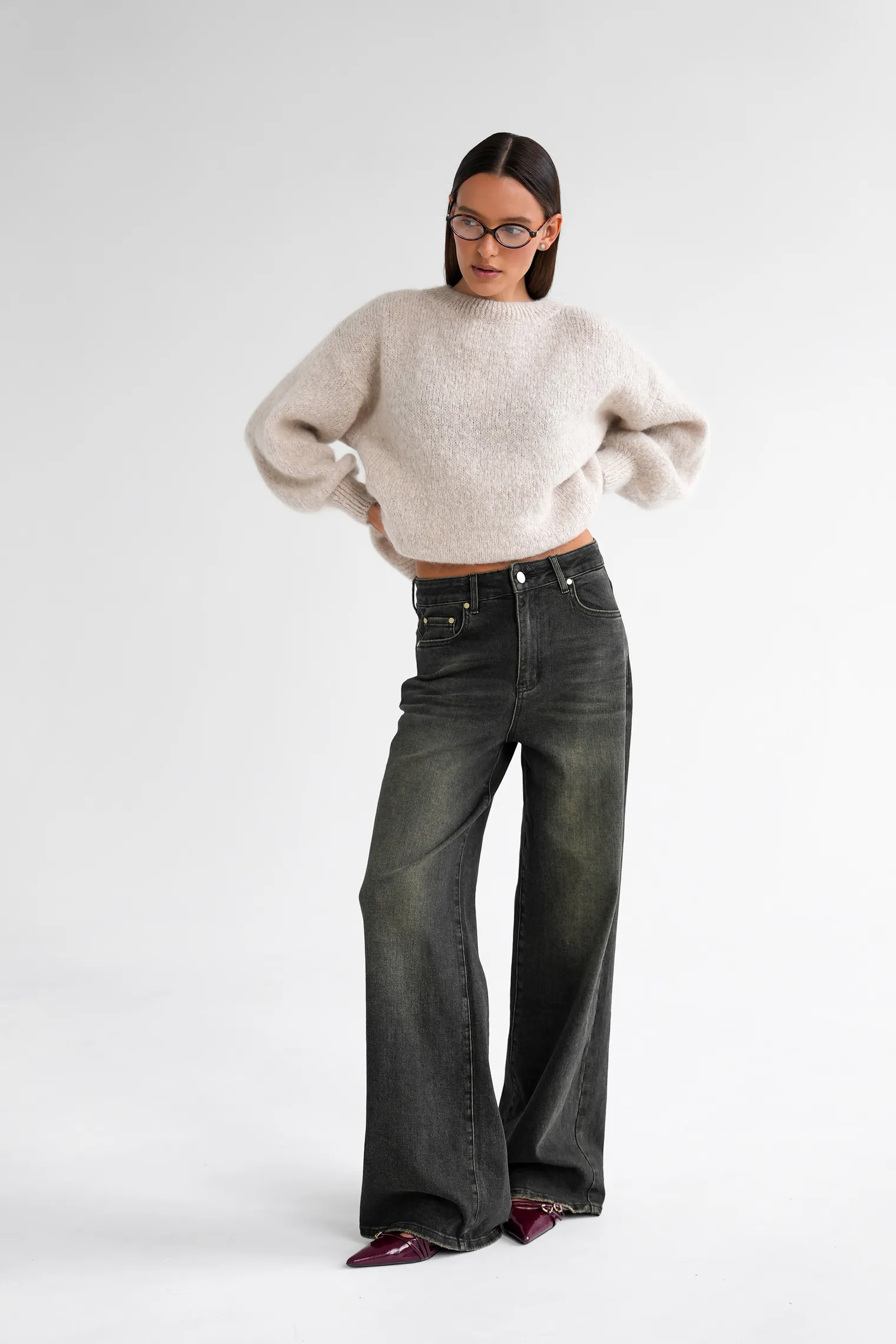 Джинсы свободного кроя в винтажном стиле графитового цвета фото 3