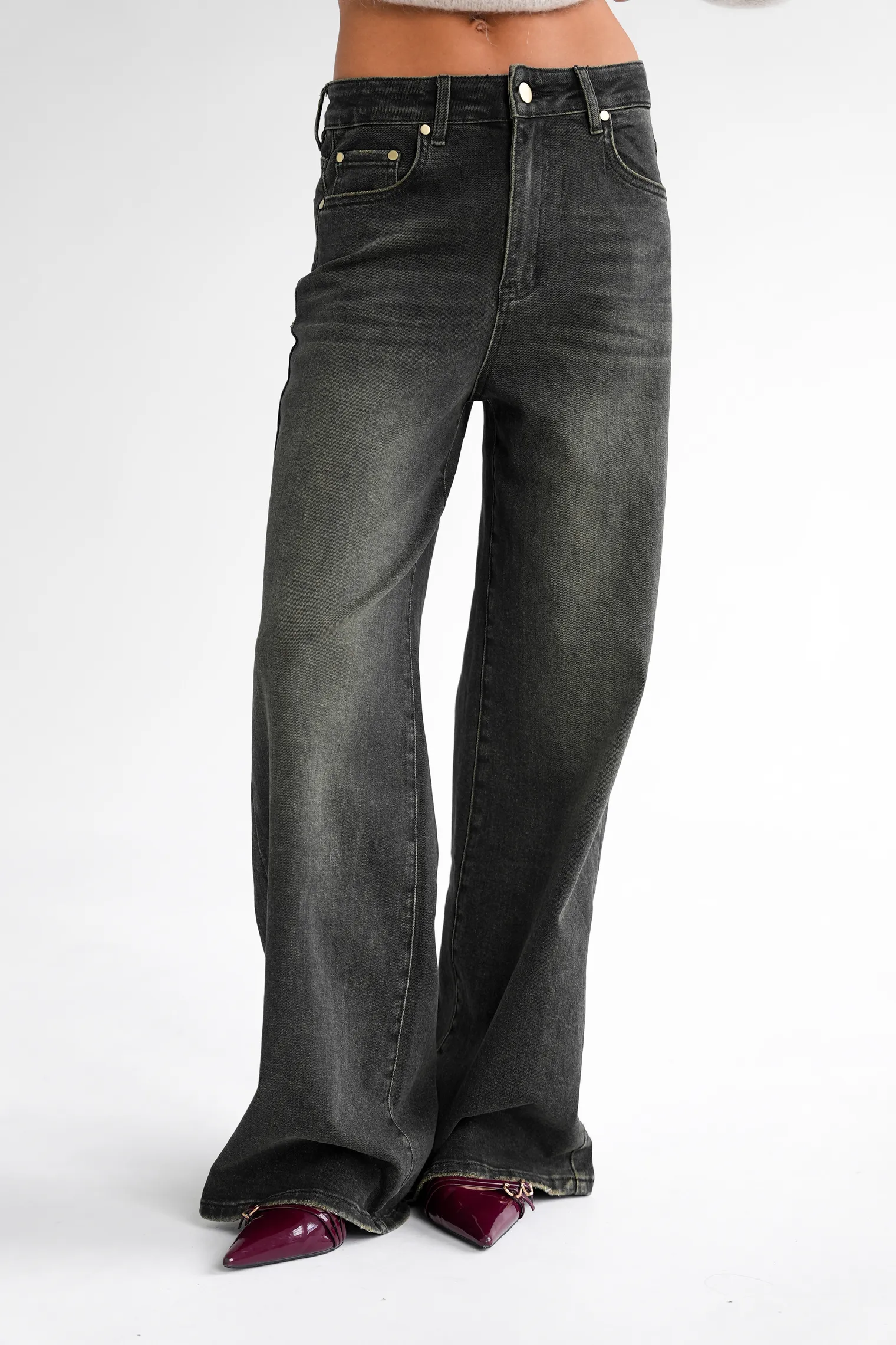Джинсы свободного кроя в винтажном стиле графитового цвета фото 6