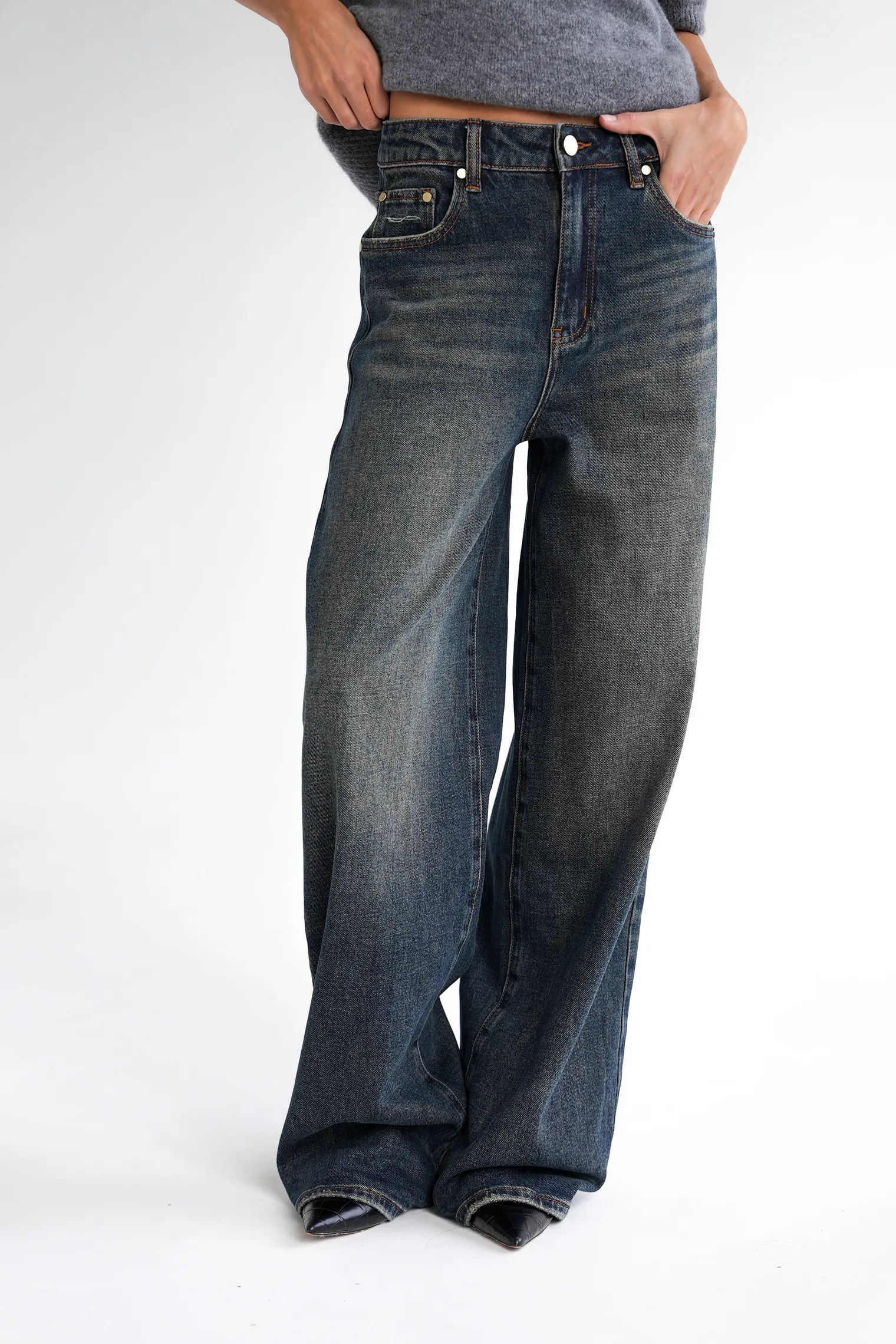 Джинсы свободного кроя в винтажном стиле синего цвета фото 6