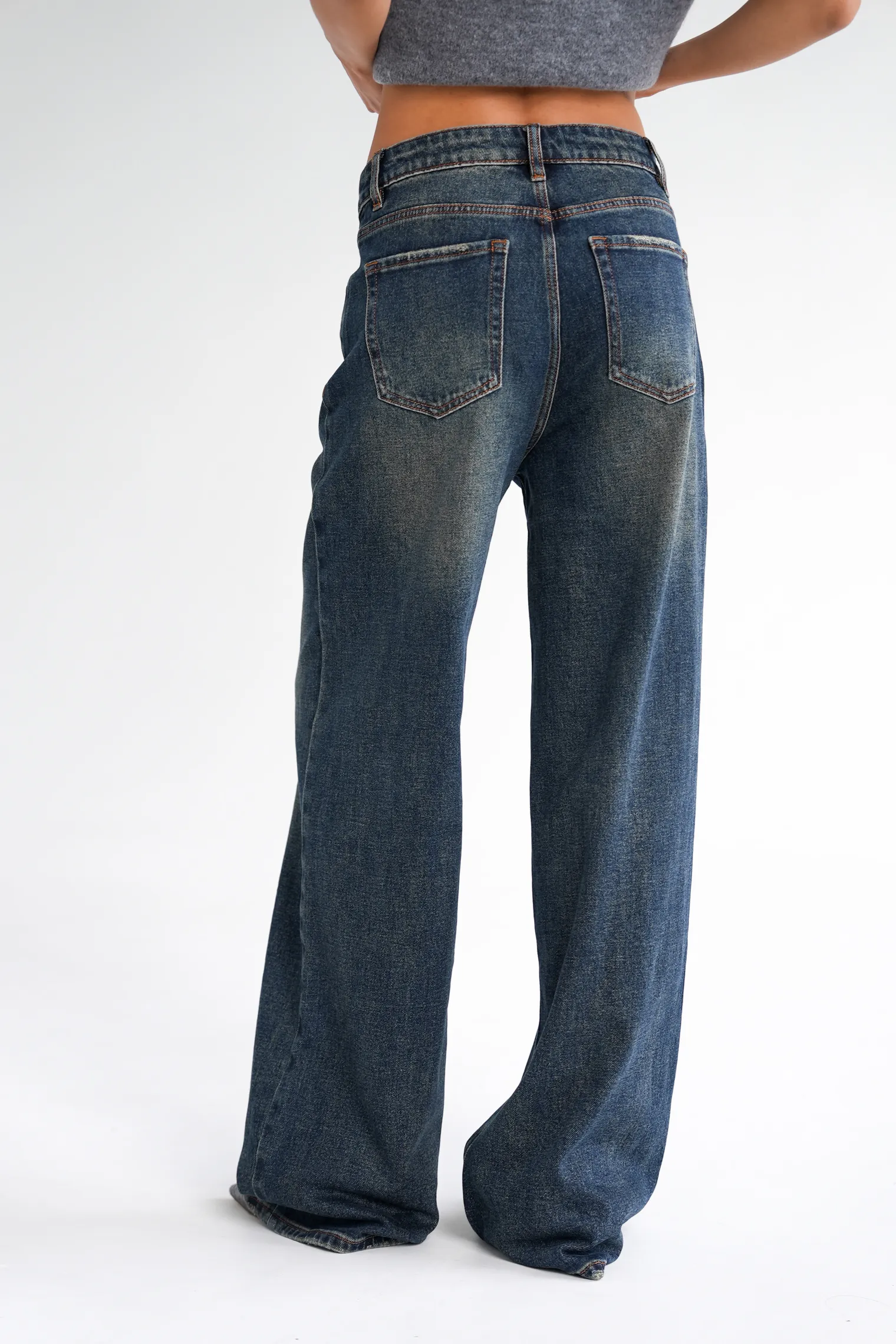 Джинсы свободного кроя в винтажном стиле синего цвета фото 4