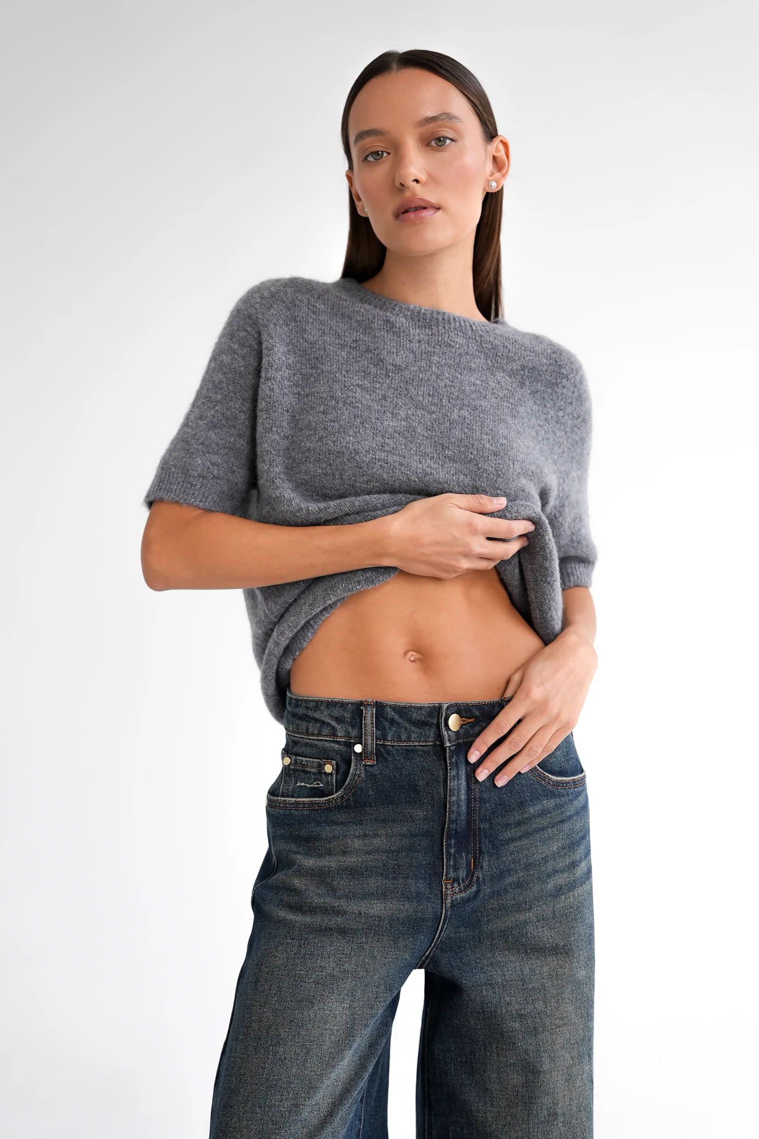 Джинсы свободного кроя в винтажном стиле синего цвета фото 7