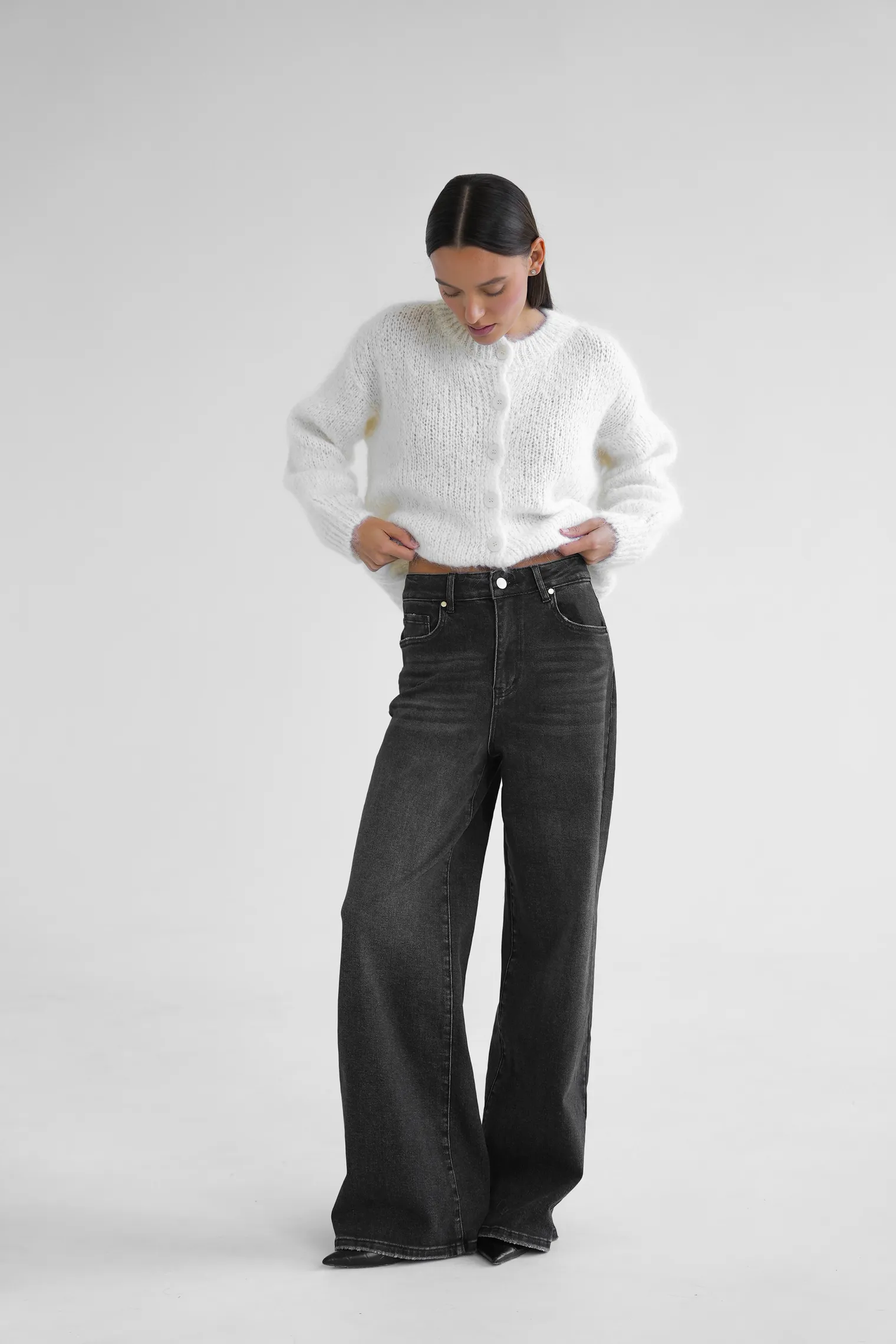 Джинсы свободного кроя в винтажном стиле графитового цвета фото 3