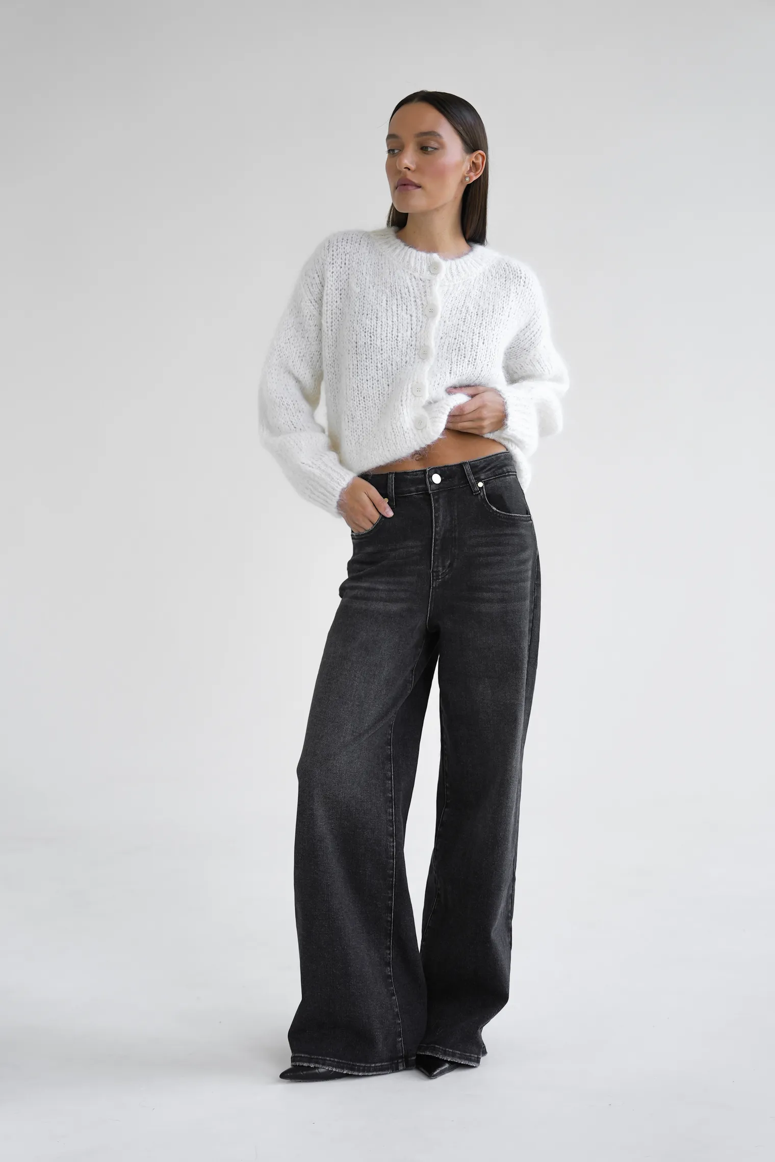 Джинсы свободного кроя в винтажном стиле графитового цвета фото 1