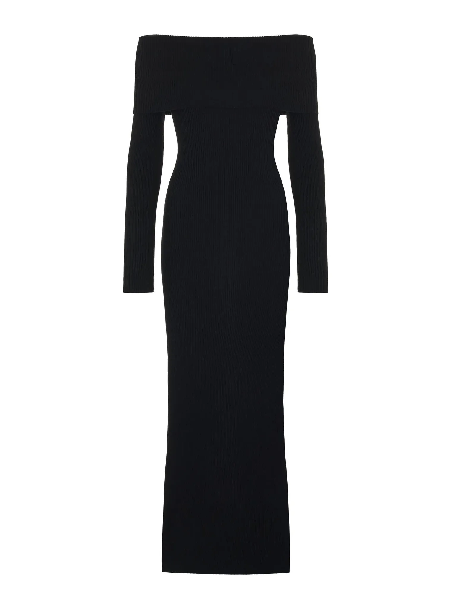 Платье миди мелкой вязки с открытыми плечами чёрного цвета фото 8