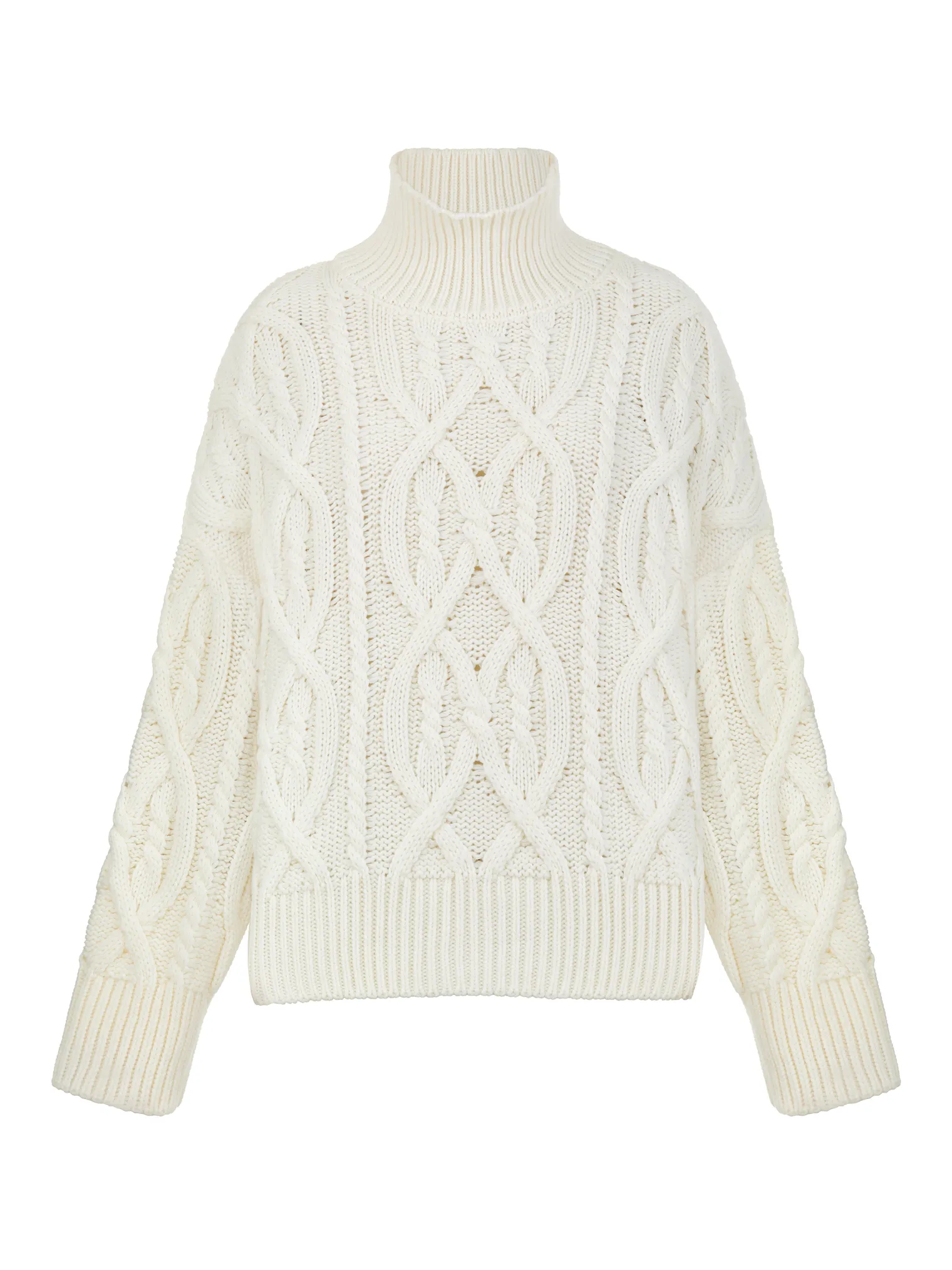 Джемпер крупной вязки с узором араны молочного цвета фото 9