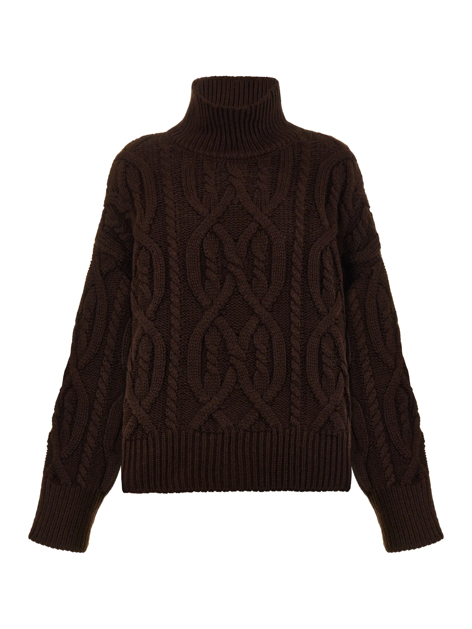 Джемпер крупной вязки с узором араны цвета горький шоколад фото 11