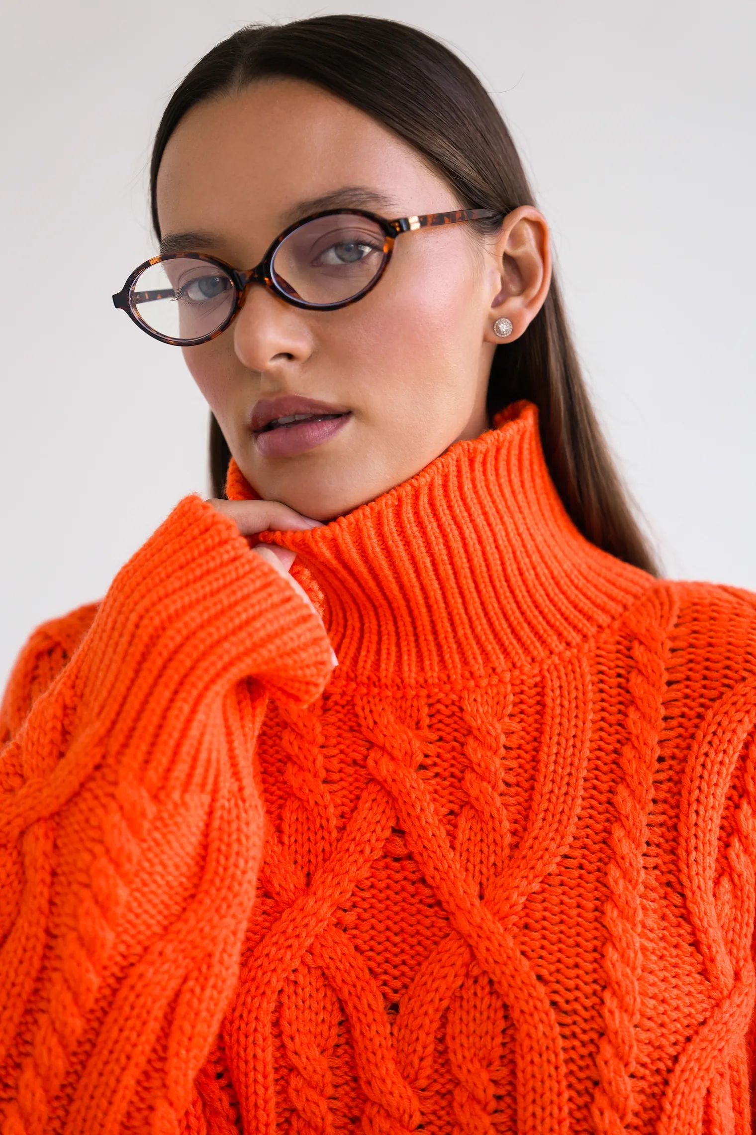 Джемпер крупной вязки с узором араны оранжевого цвета фото 2