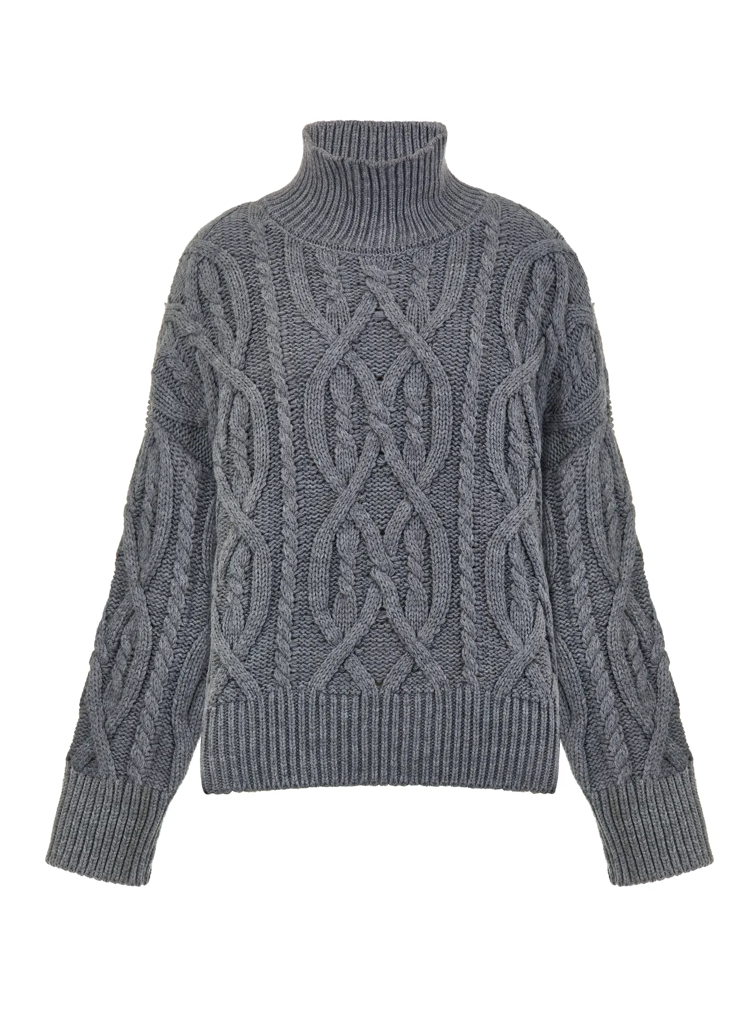 Джемпер крупной вязки с узором араны цвета серый меланж фото 10