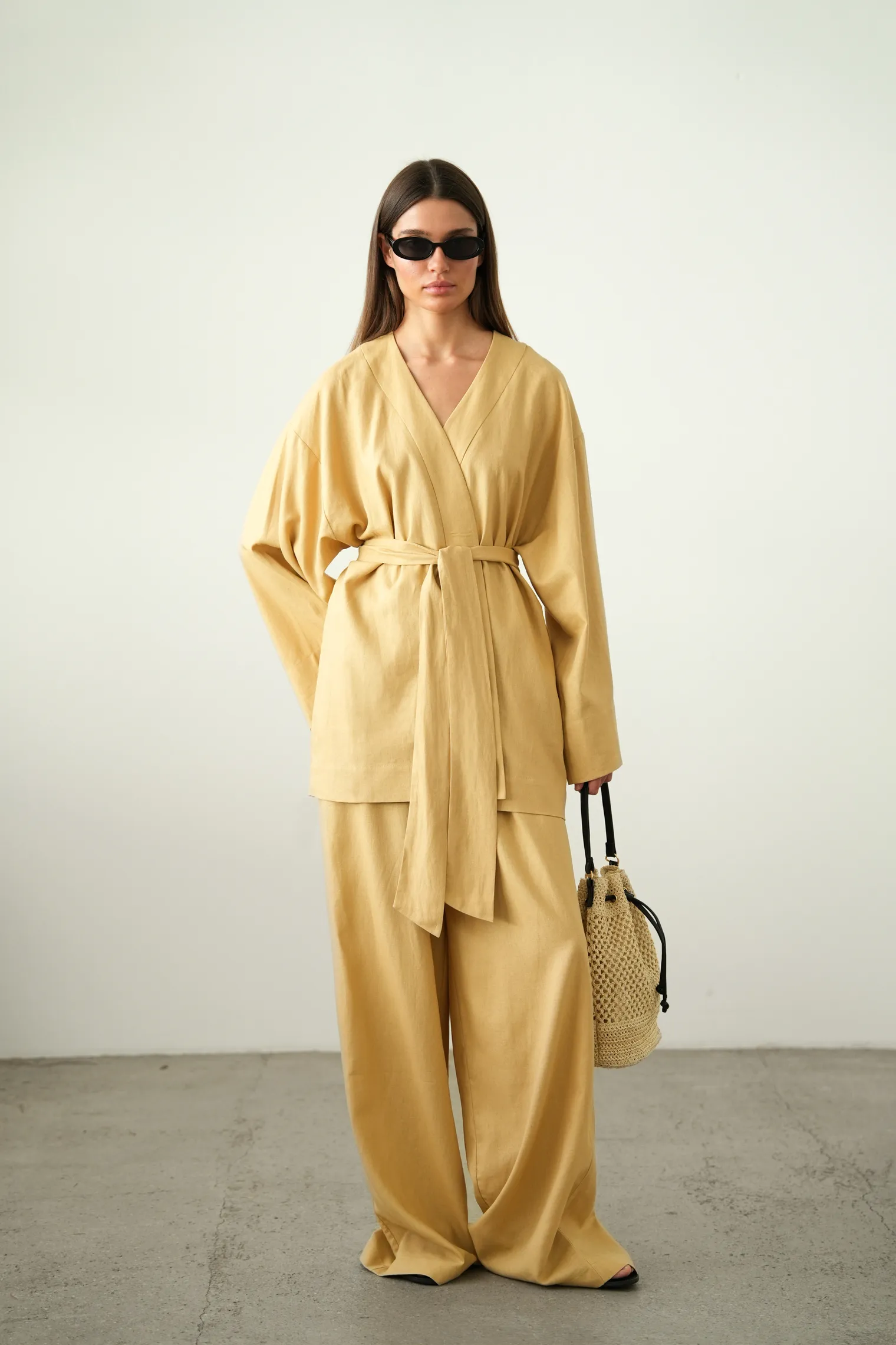 Кимоно с поясом горчичного цвета фото 3