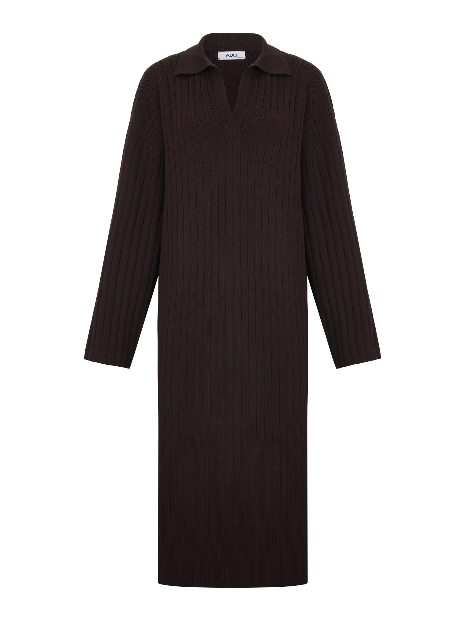 Платье миди мелкой вязки с разрезом цвета горький шоколад фото 9