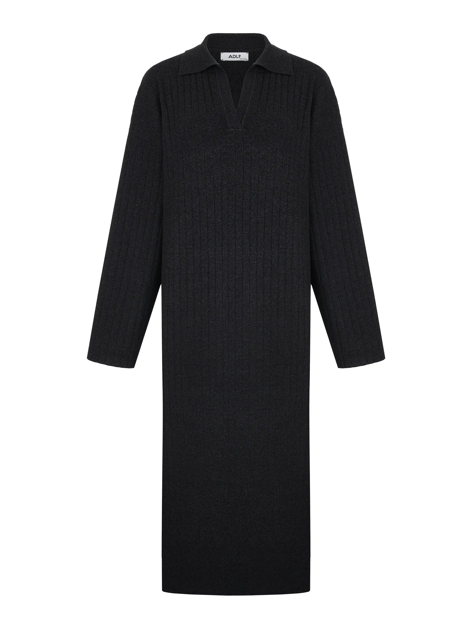 Платье миди мелкой вязки с разрезом графитового цвета фото 9