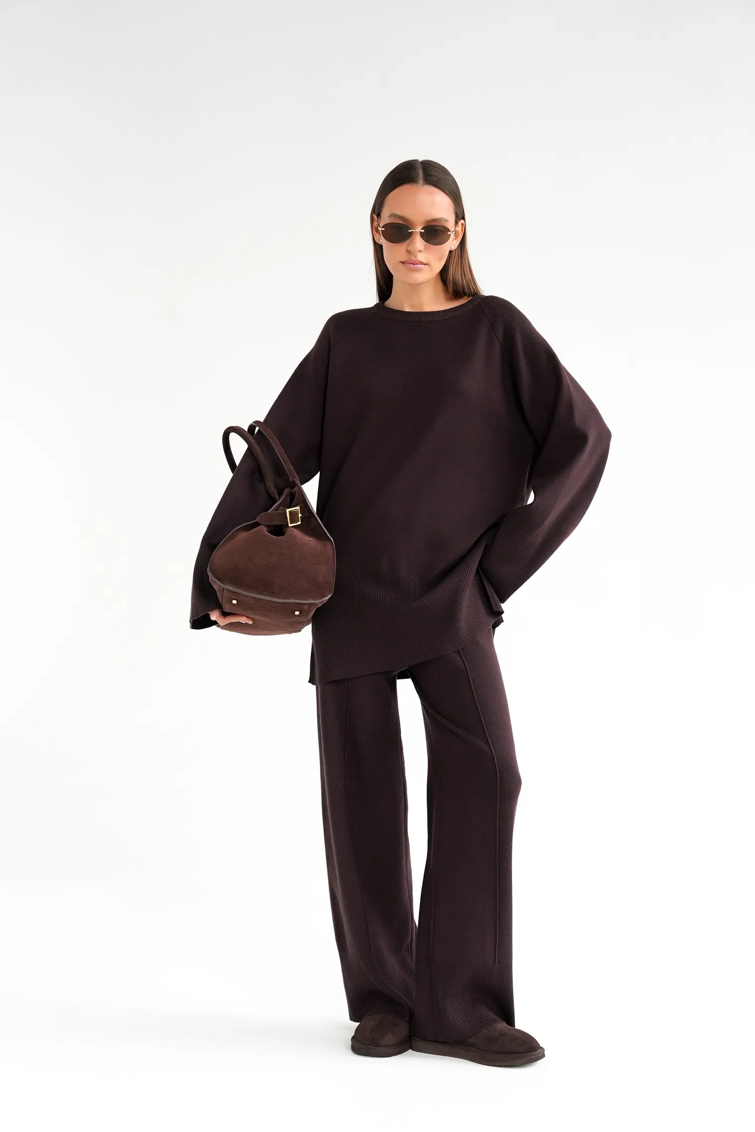 Комплект: джемпер, брюки цвета горький шоколад фото 8