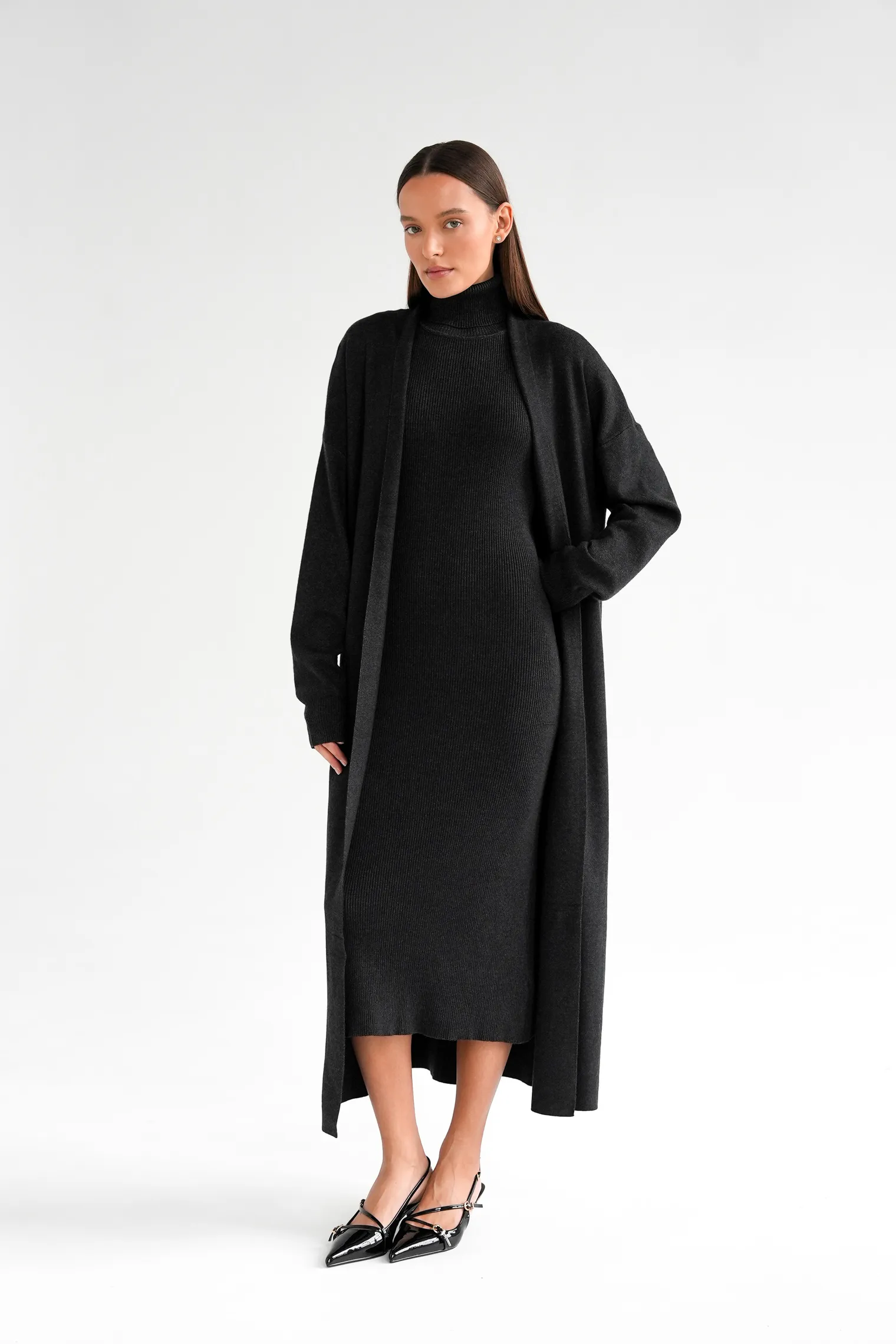 Комплект: платье, кардиган графитового цвета фото 1