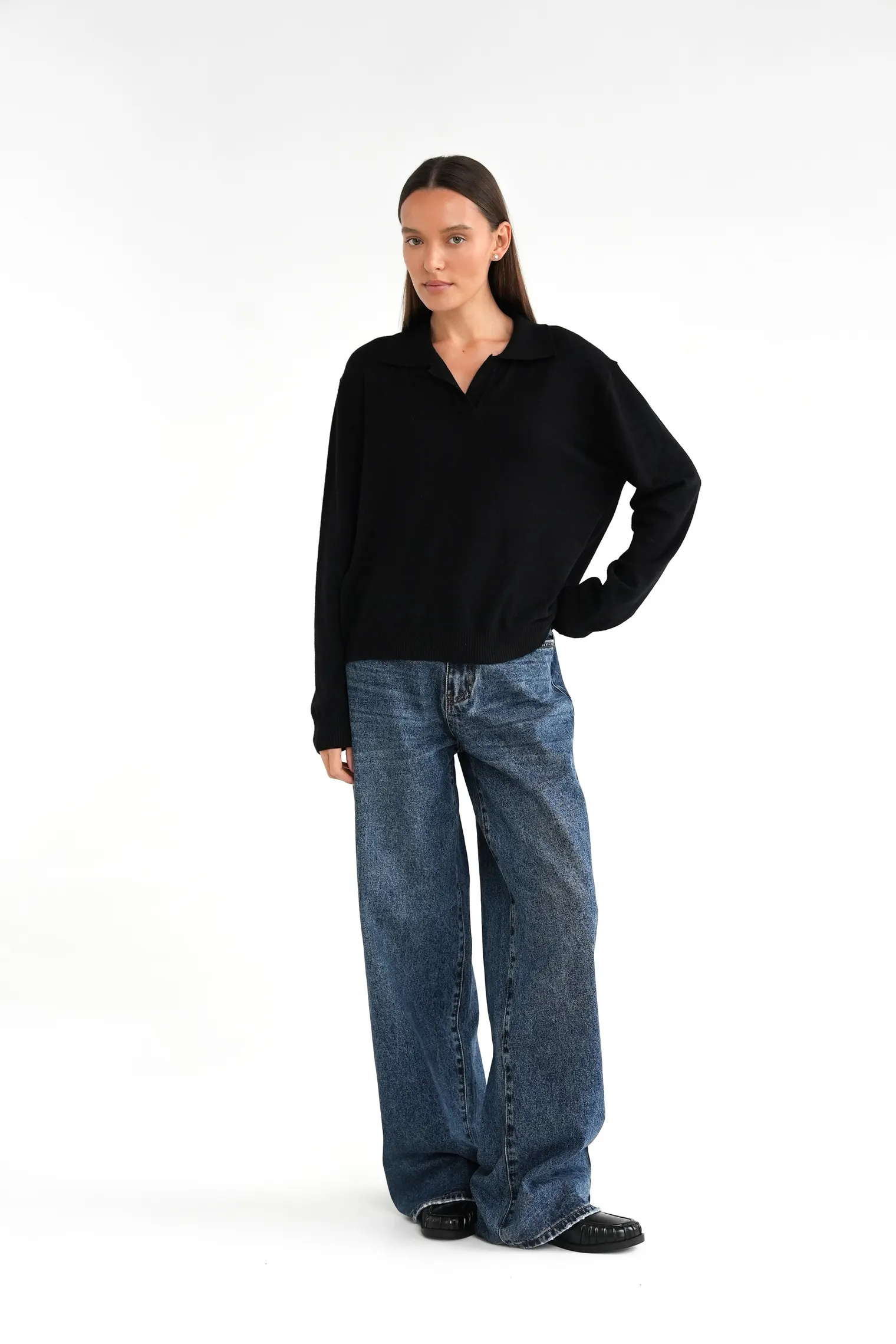 Джемпер поло мелкой вязки чёрного цвета фото 7