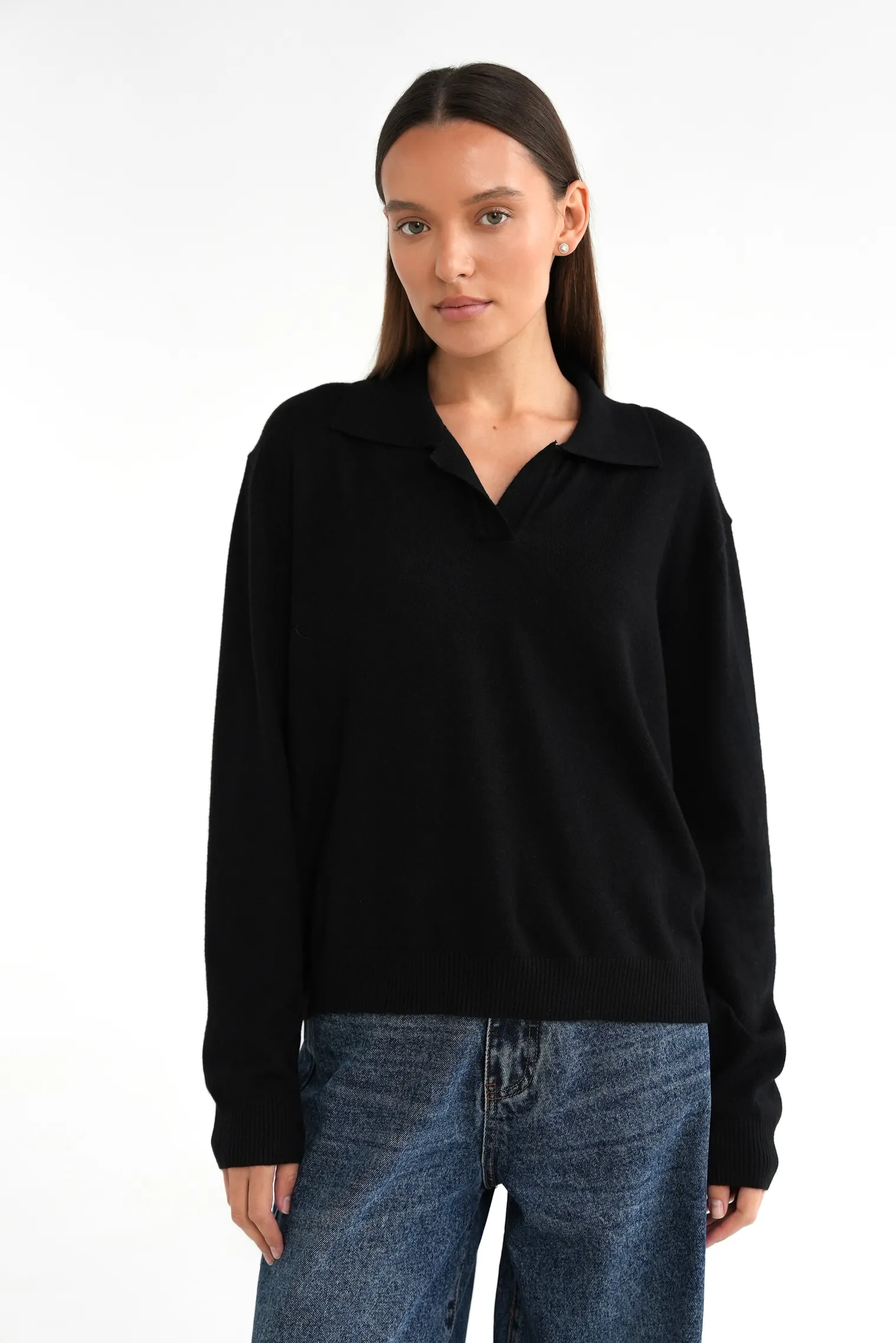 Джемпер поло мелкой вязки чёрного цвета фото 6