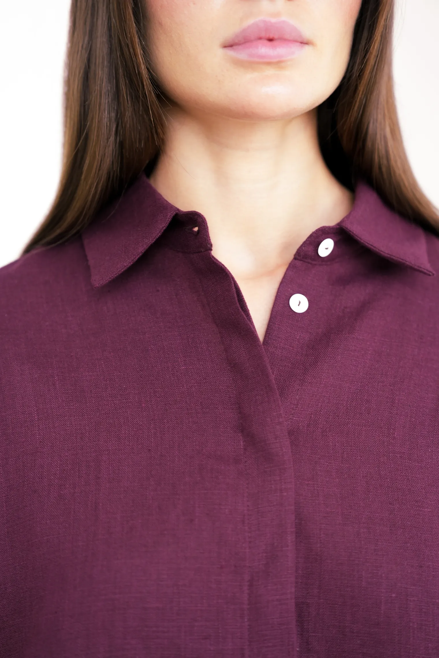 Рубашка свободного кроя изо льна цвета инжир фото 4