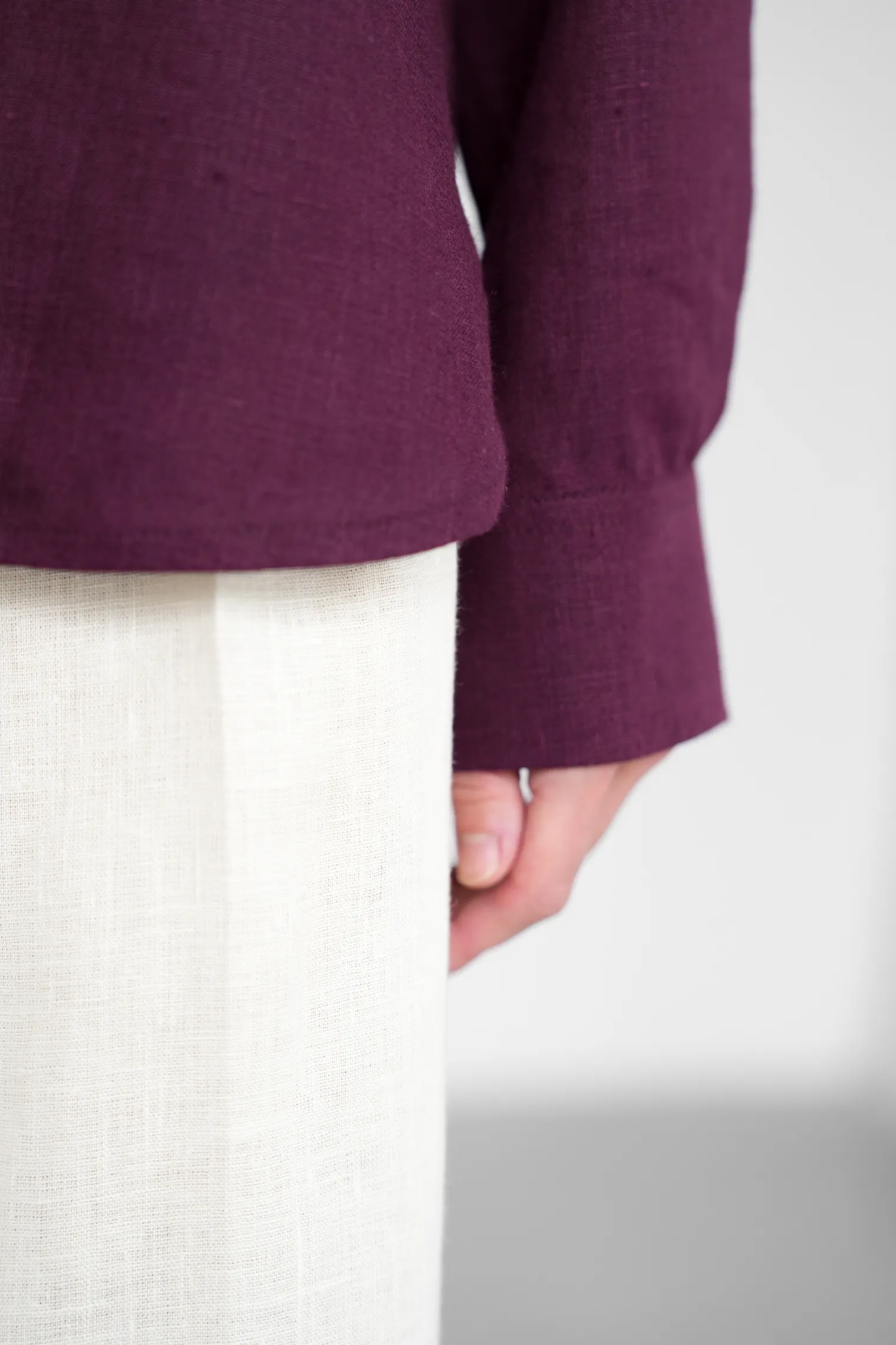 Рубашка свободного кроя изо льна цвета инжир фото 5