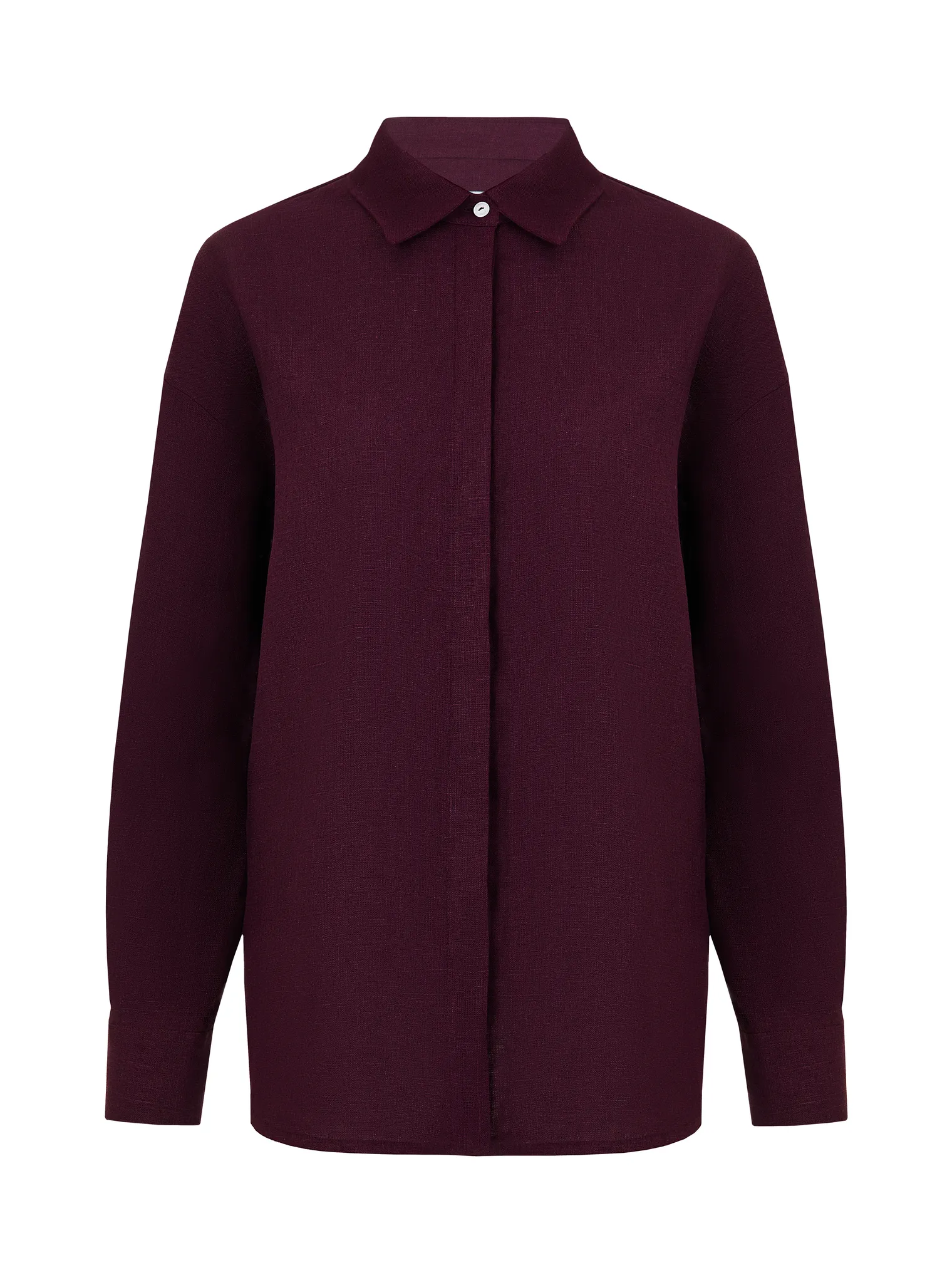 Рубашка свободного кроя изо льна цвета инжир фото 8