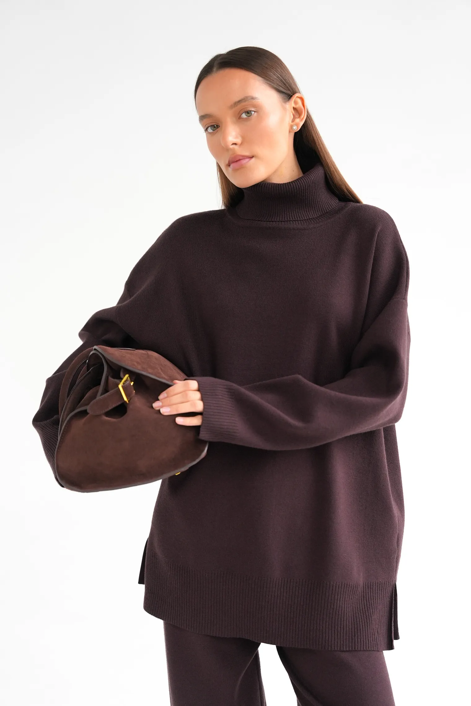 Комплект: джемпер, брюки цвета горький шоколад фото 5