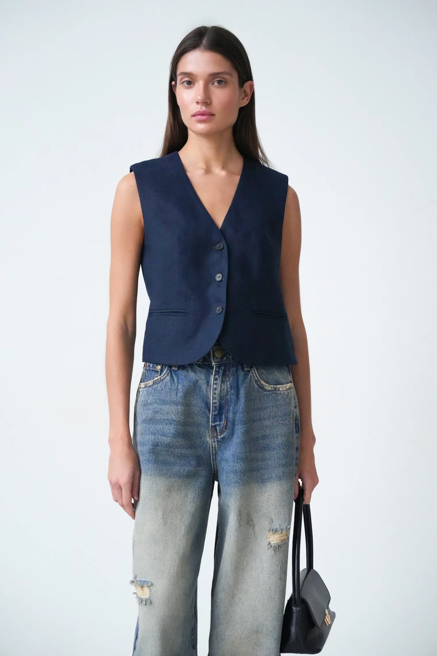 Джинсы свободного кроя в винтажном стиле синего цвета фото 3