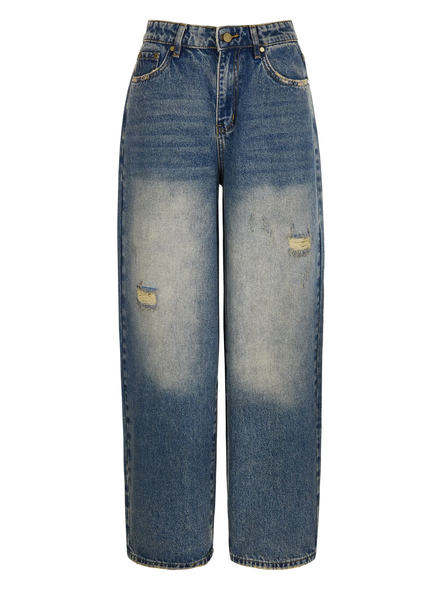 Джинсы свободного кроя в винтажном стиле синего цвета фото 8