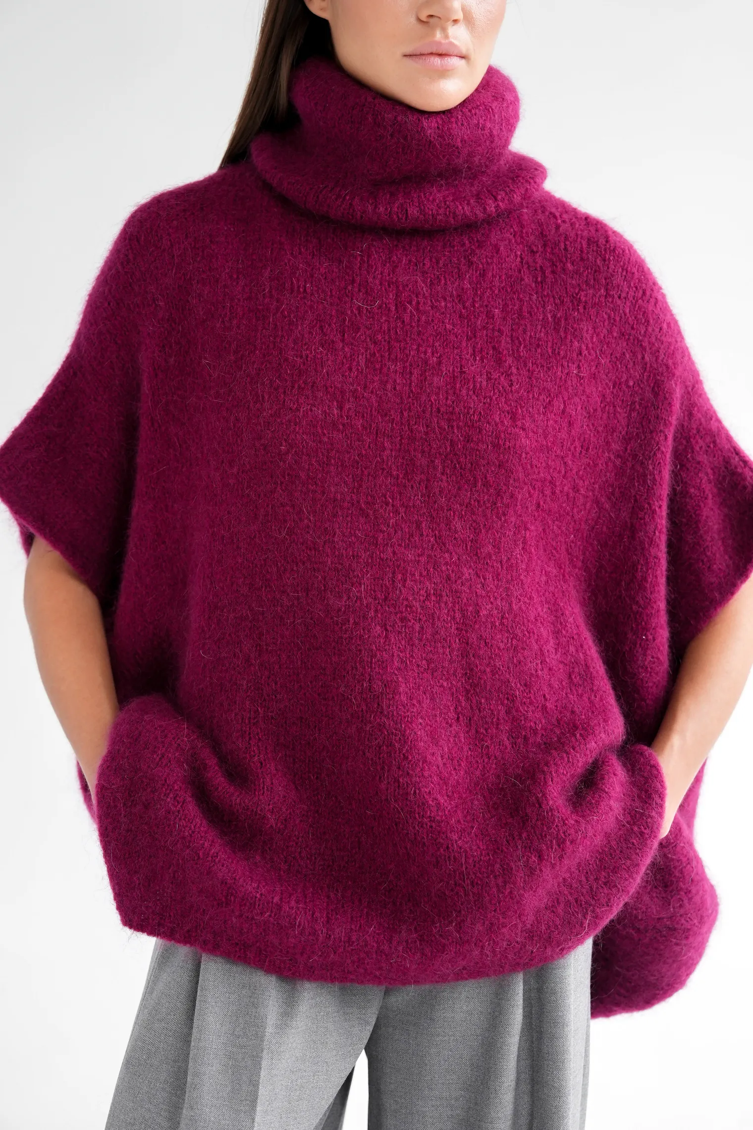 Джемпер крупной вязки из мохера без рукавов бордового цвета фото 8